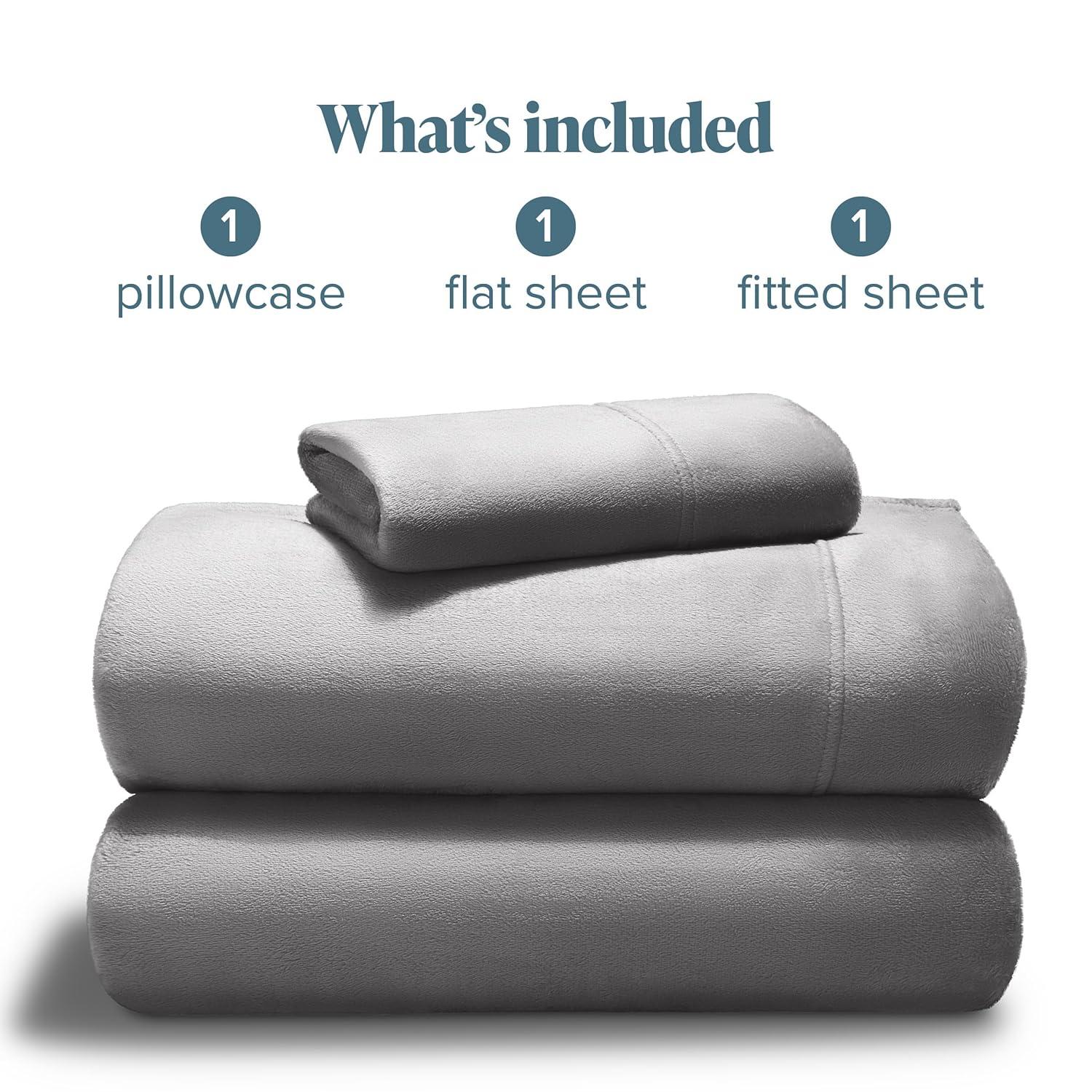 Velvety Soft Microplush Fleece Light Grey Twin XL Sheet Set by Bare Home