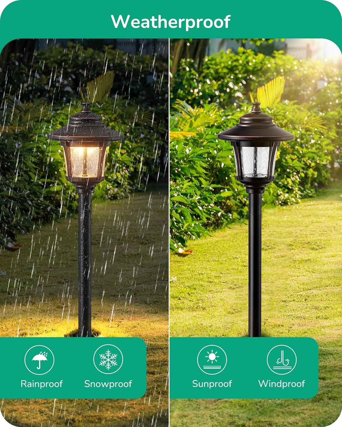 EDISHINE Low Voltage Landscape Lighting, 12V 3W 120LM 3000K Seed Glass Outdoor Landscape Path Lights with Connectors, ORB Waterproof Electric LED Pathway Light Wired for Walkway Garden Yard, 4 Pack