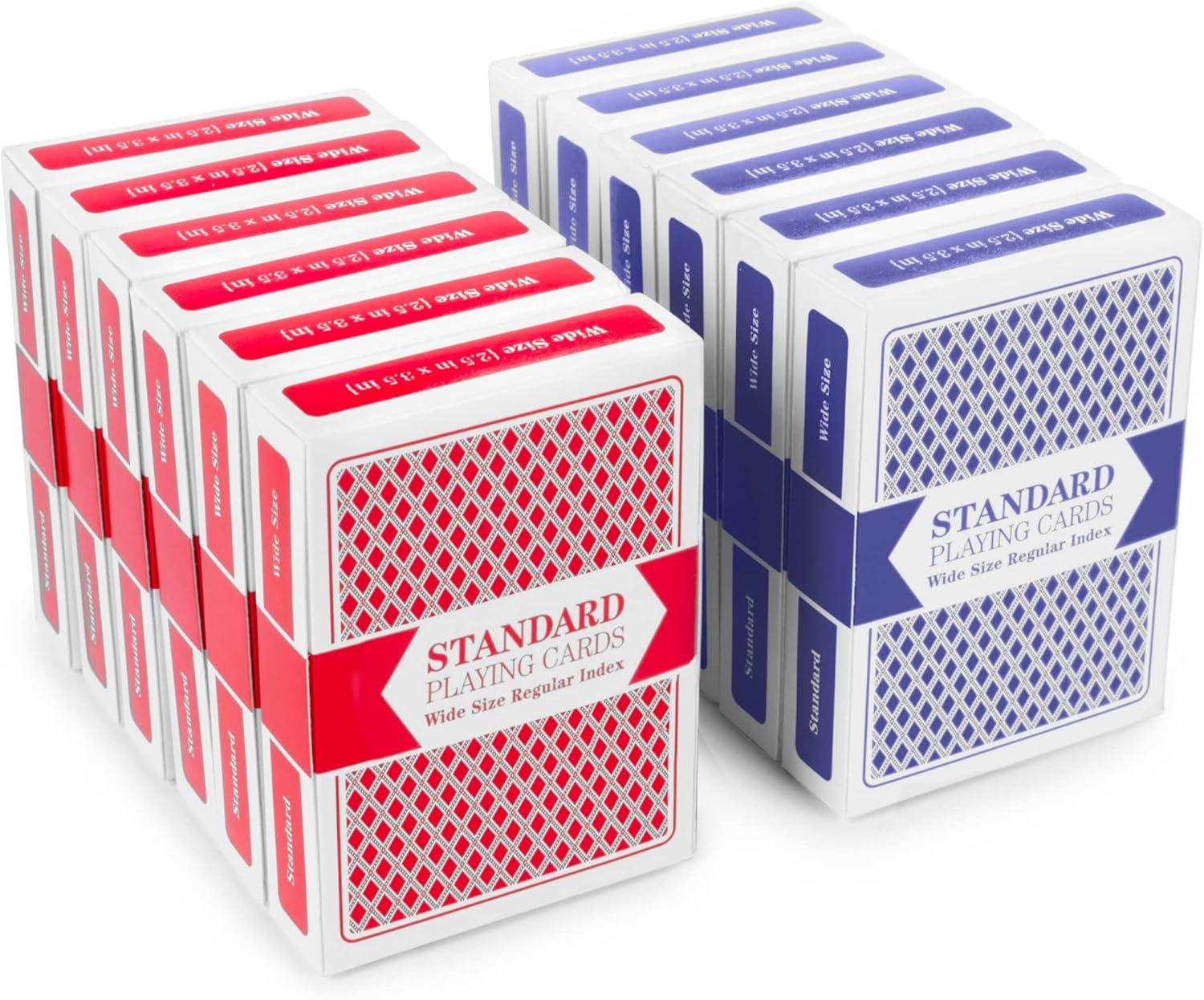 Brybelly 12 Decks of Playing Cards|Poker Wide Size (6 Red/6 Blue)|Plastic Coated Cards for Poker, Blackjack| Regular Index