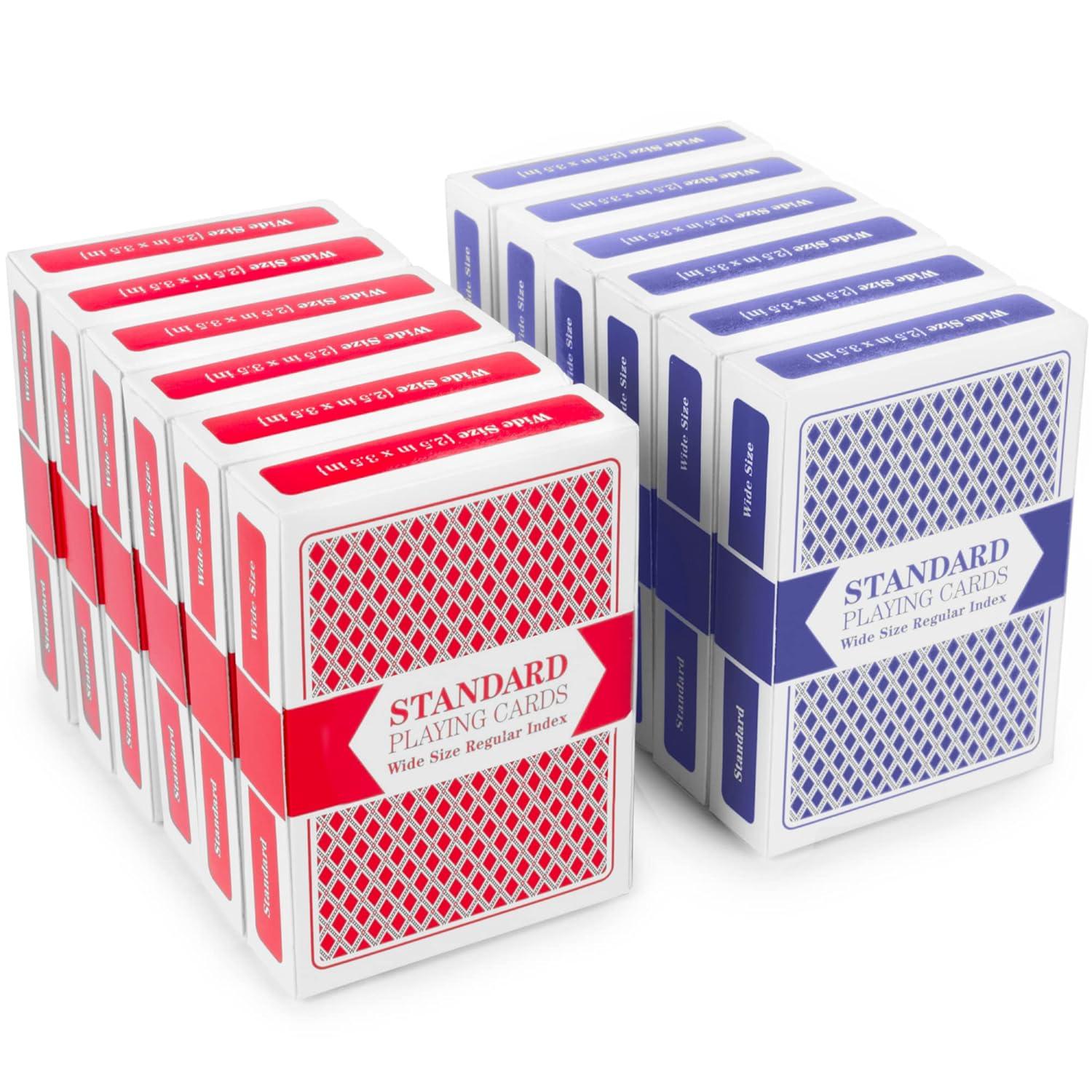 Brybelly 12 Decks of Playing Cards|Poker Wide Size (6 Red/6 Blue)|Plastic Coated Cards for Poker, Blackjack| Regular Index