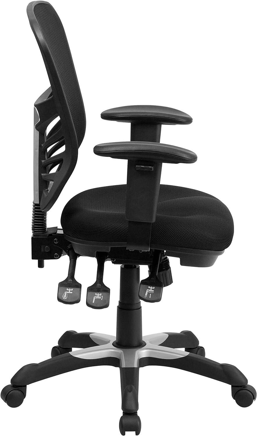 BizChair Mid-Back Black Mesh Multifunction Executive Swivel Ergonomic Office Chair with Adjustable Arms