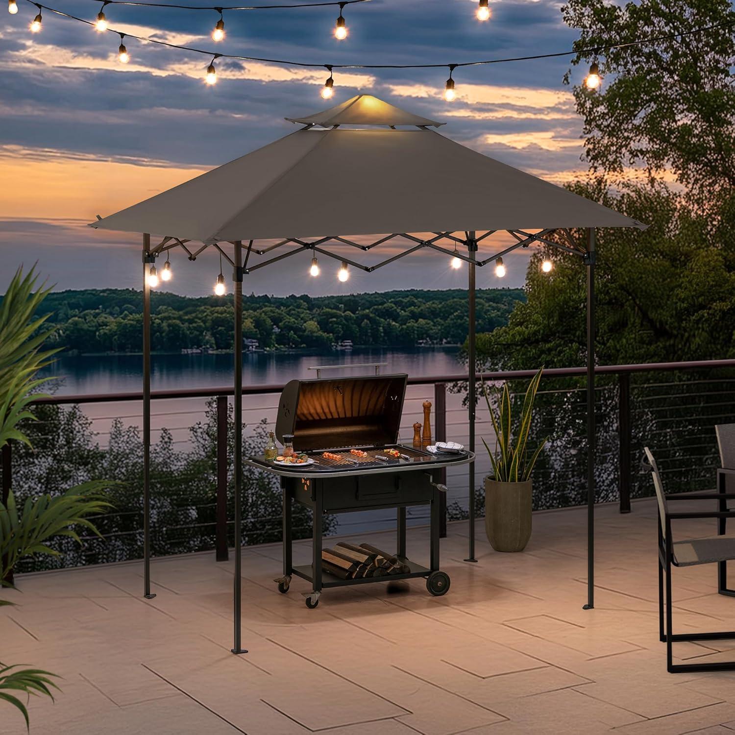 SUNJOY 8' x 5'  Pop up Grill Gazebo Double Tiered Outdoor Gazebo Standing-Height Canopy with Magnetic LED Light, Adjustable Ceiling Height, for BBQ,Picnics, Outdoor Events & Reviews | Wayfair