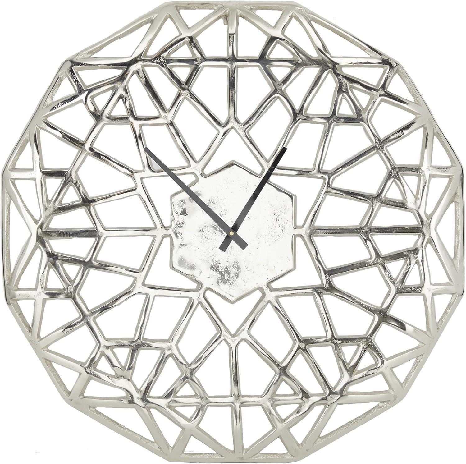 DecMode 24" Silver Aluminum Geometric Wall Clock with Cut Out Design