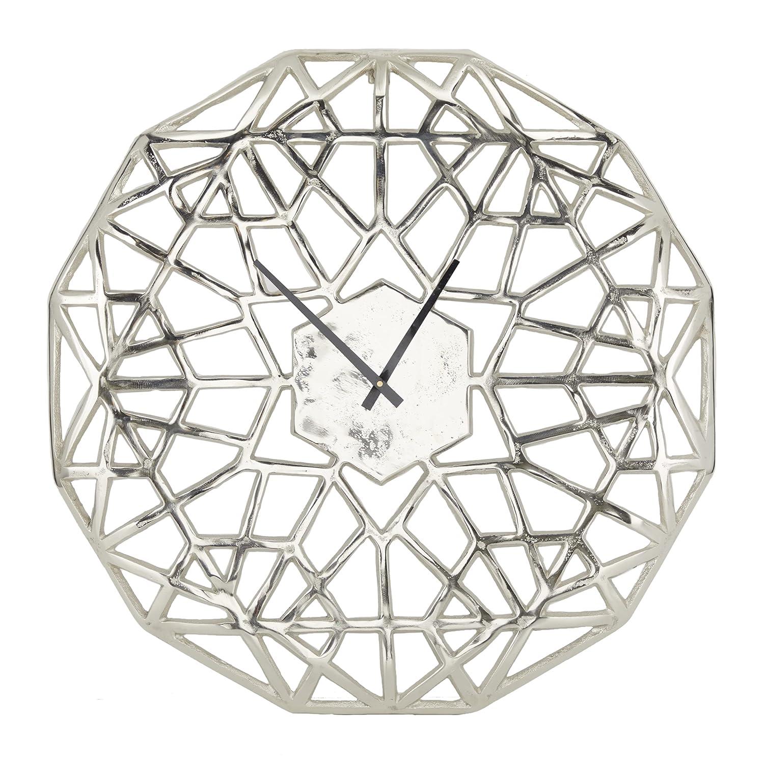 DecMode 24" Silver Aluminum Geometric Wall Clock with Cut Out Design