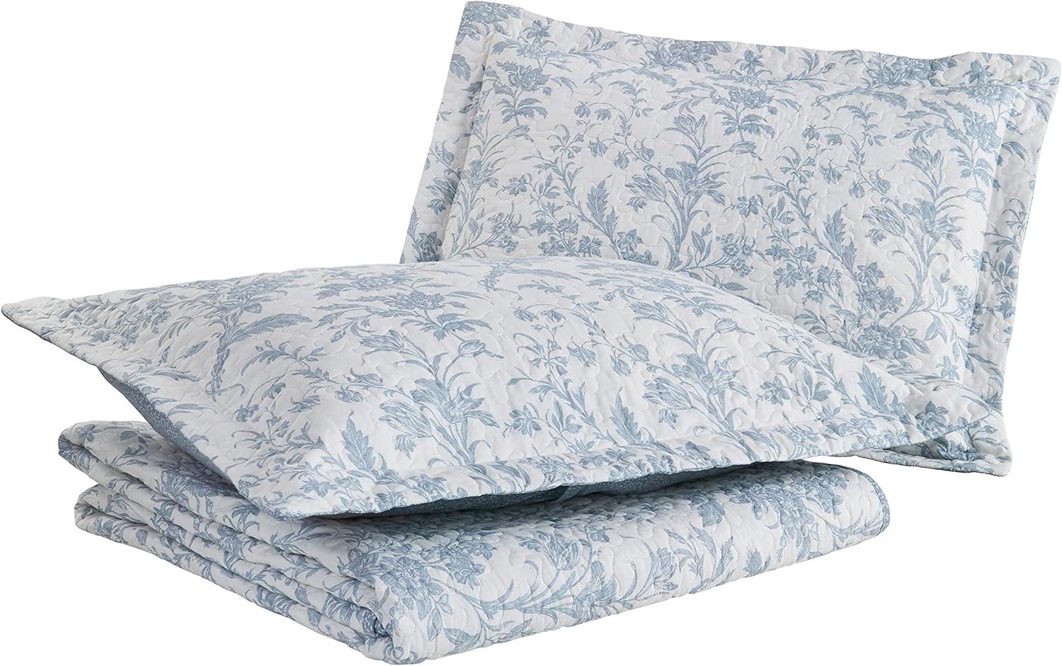 Amberley Blue Reversible Cotton Full Quilt Set