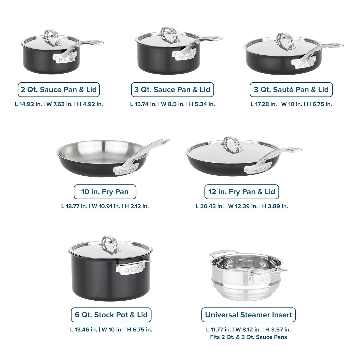 Viking Viking 12pc Cast Black 3-Ply Stainess Steel Cookware Set with Metal Lids