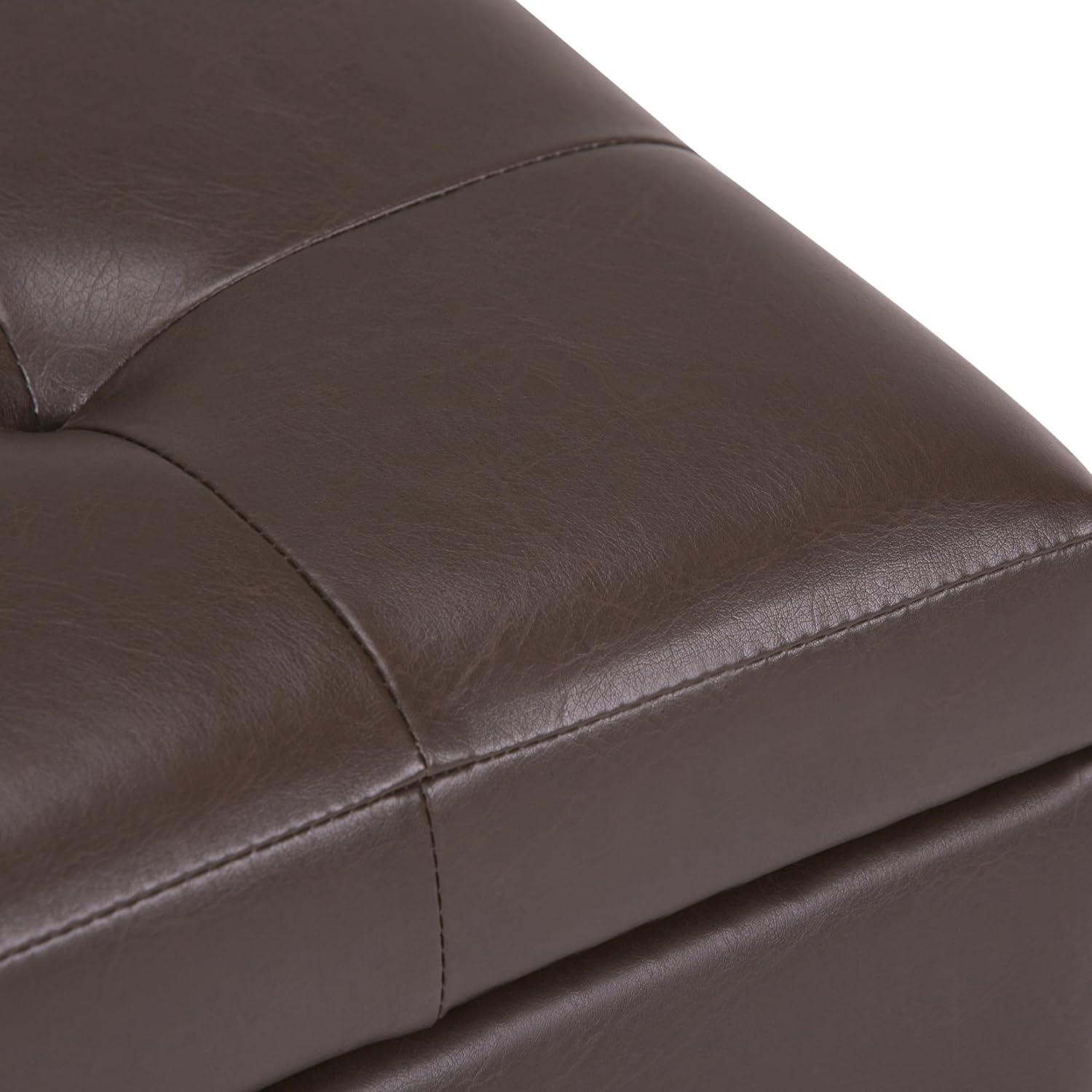 Simpli Home Cosmopolitan 34"W Upholstered Storage Ottoman with Tufted Design and Large Interior Storage