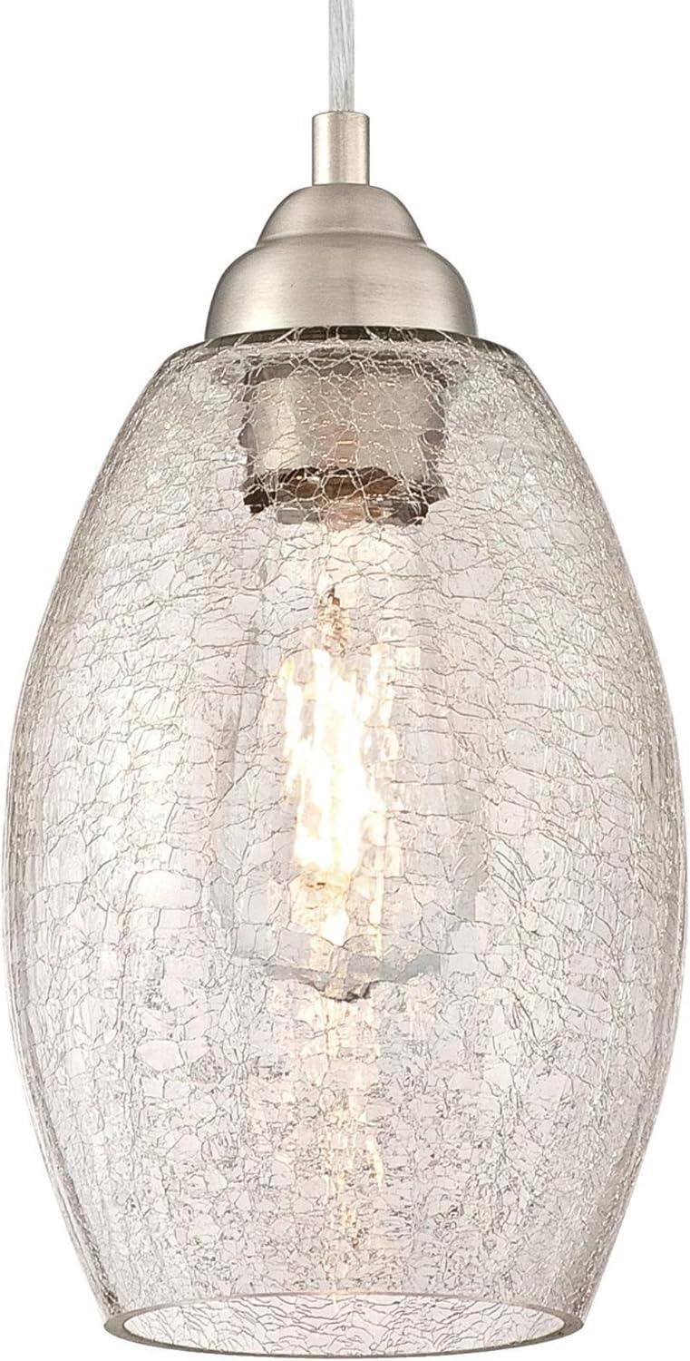 Elegant Mini Pendant with Brushed Nickel Finish and Clear Crackle Glass