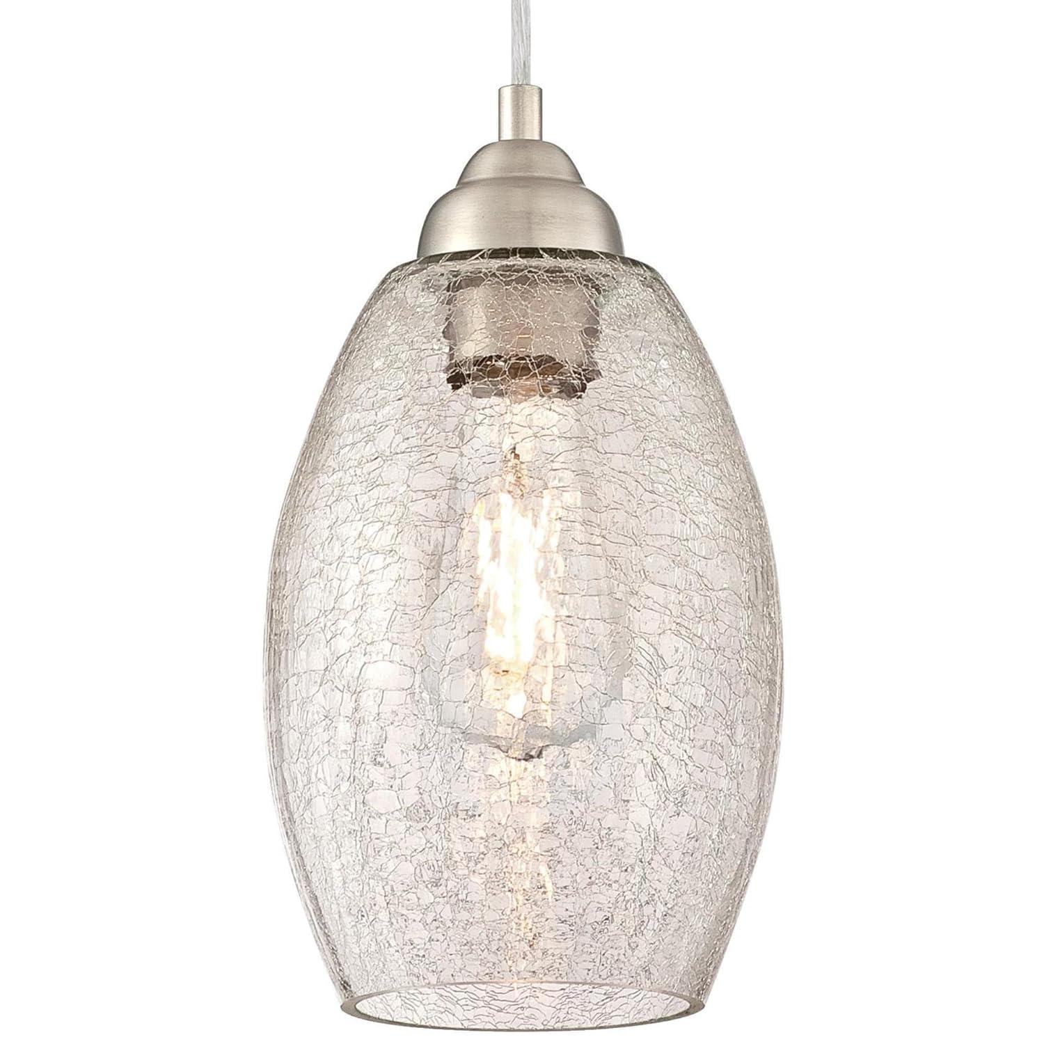 Westinghouse Mini Pendant Brushed Nickel Finish Clear Crackle Glass