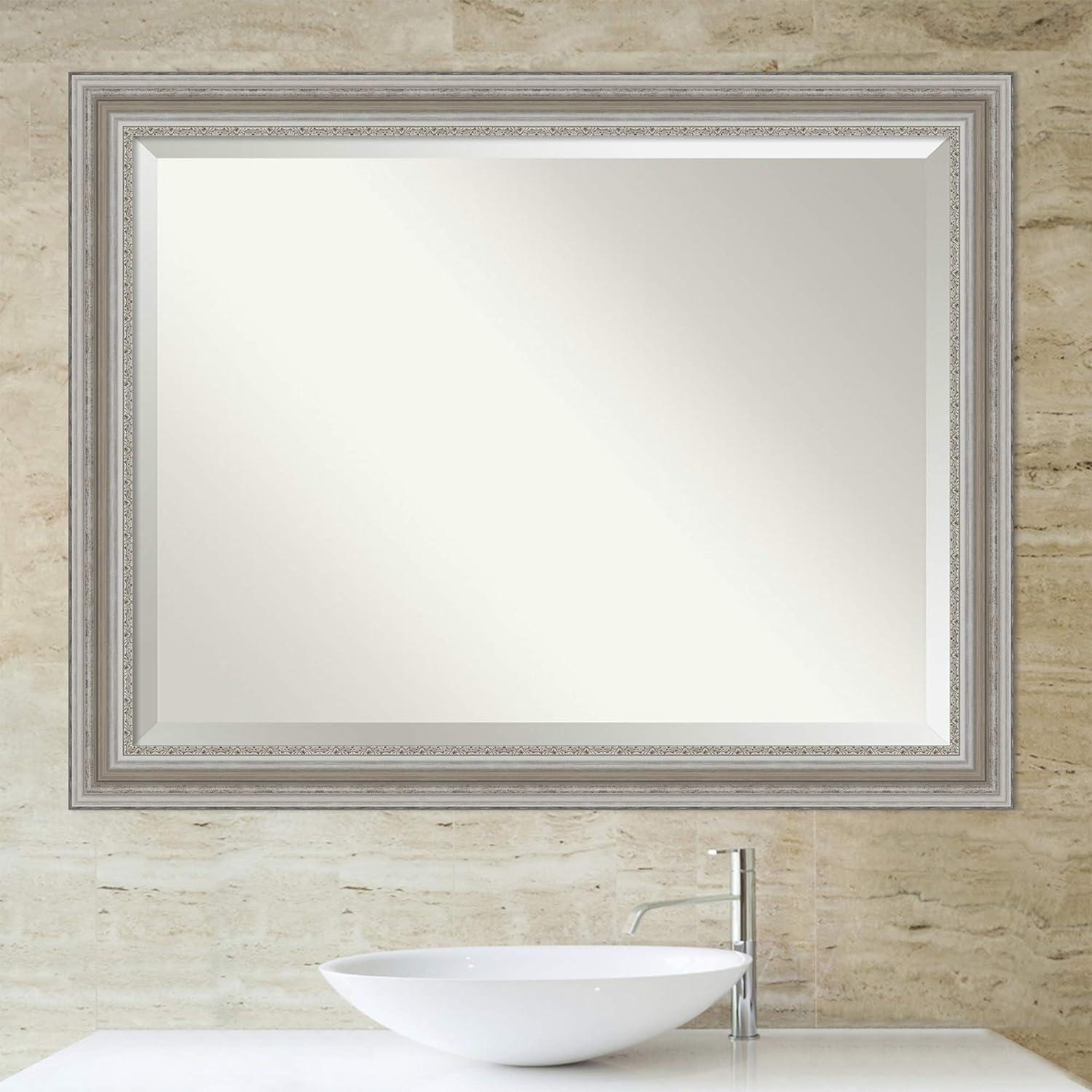46" x 36" Parlor Framed Wall Mirror Silver - Amanti Art: Modern Beveled, No Assembly Required