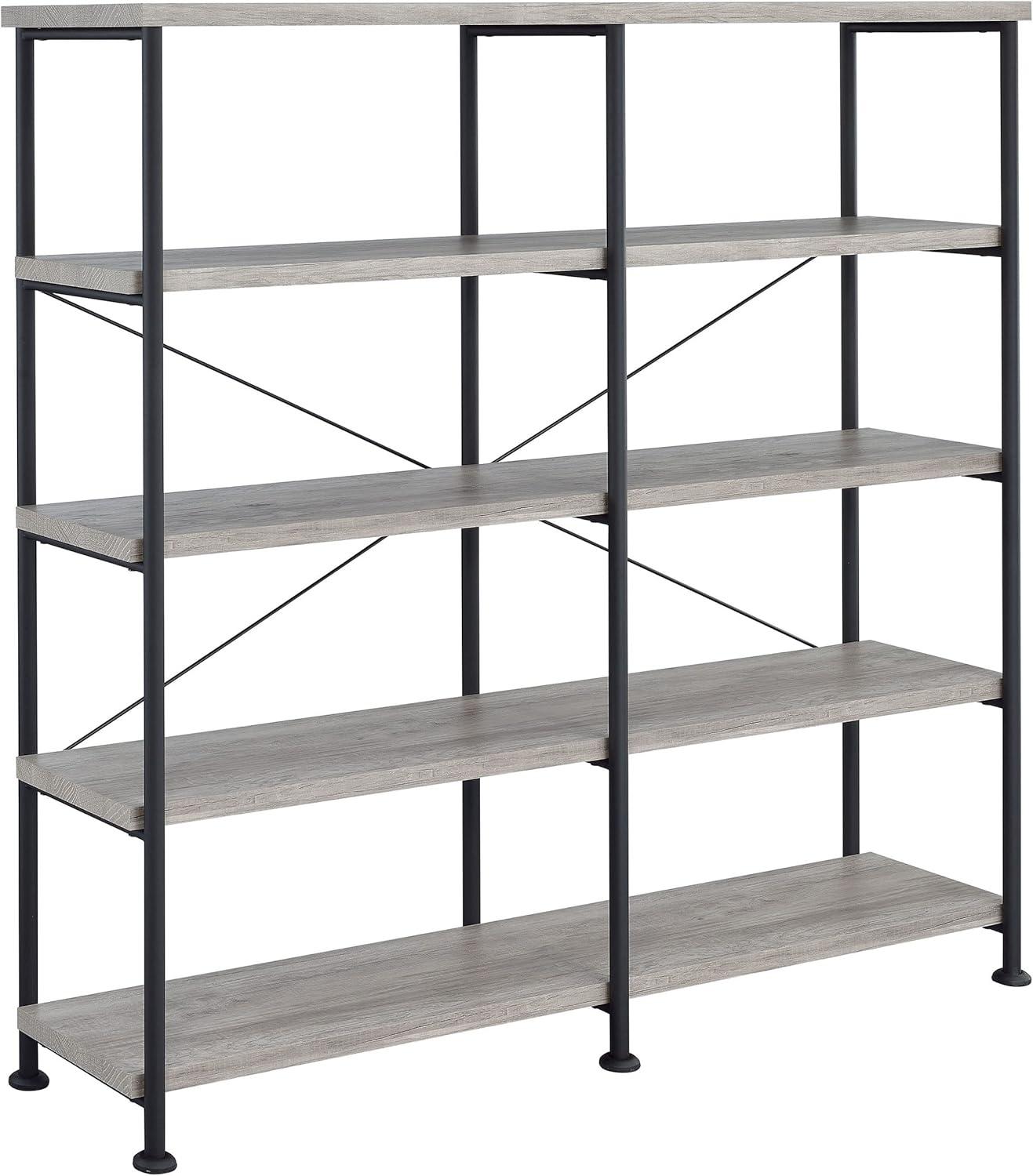 63" Analiese Double Bookcase with 4 Open Shelves in Gray Driftwood - Coaster