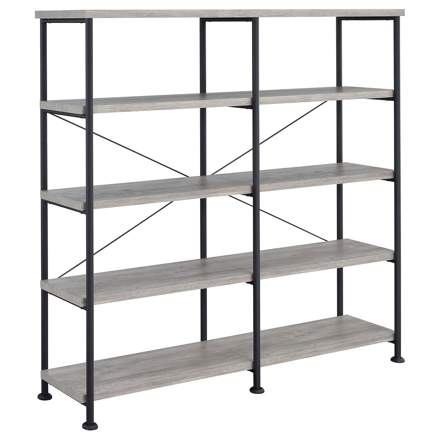 63" Analiese Double Bookcase with 4 Open Shelves in Gray Driftwood - Coaster