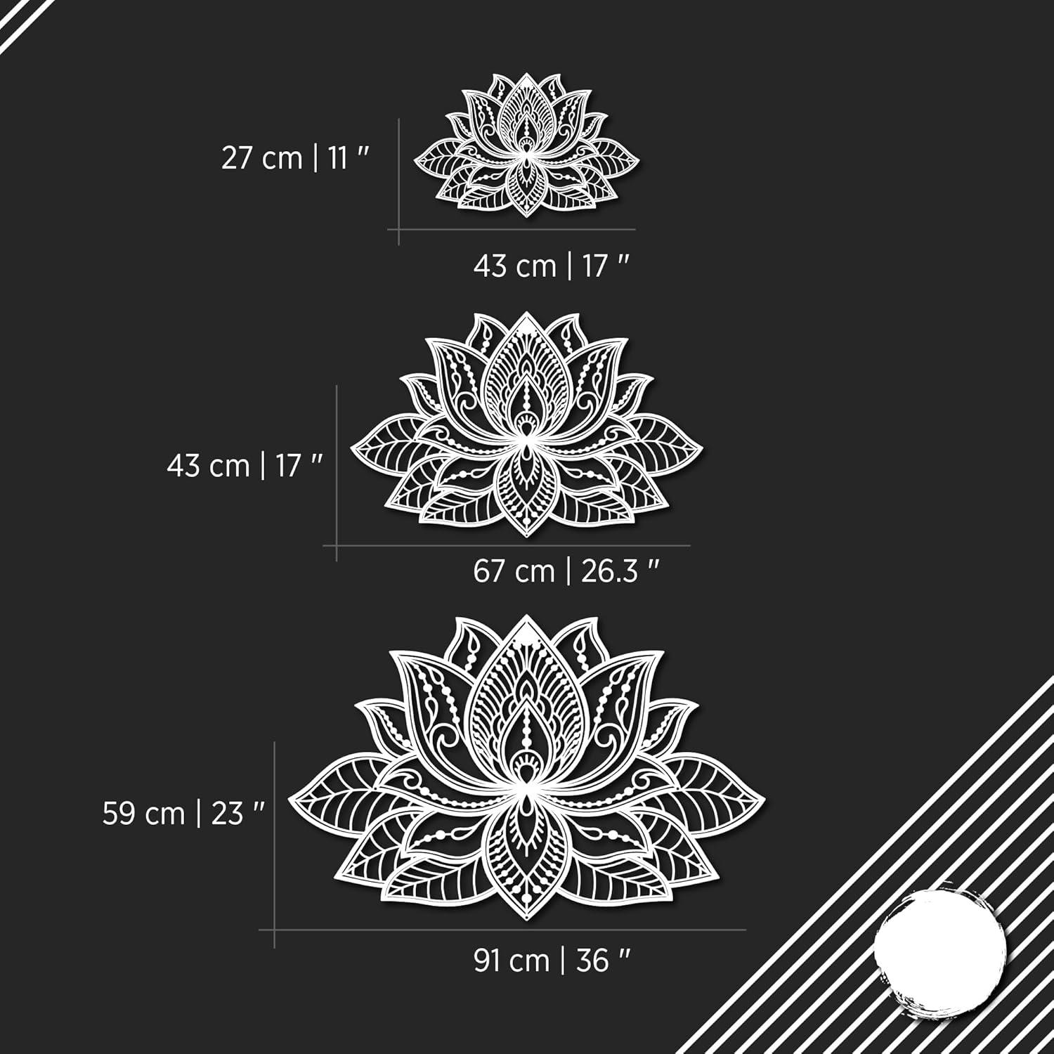 iwa concept Mandala Metal Wall Decor, Lotus Flower Meditation Room Decor, Minimalist Zen Garden Bohemian Gift for New Year (26.3" x 17" | 67 x 43 cm, Black)