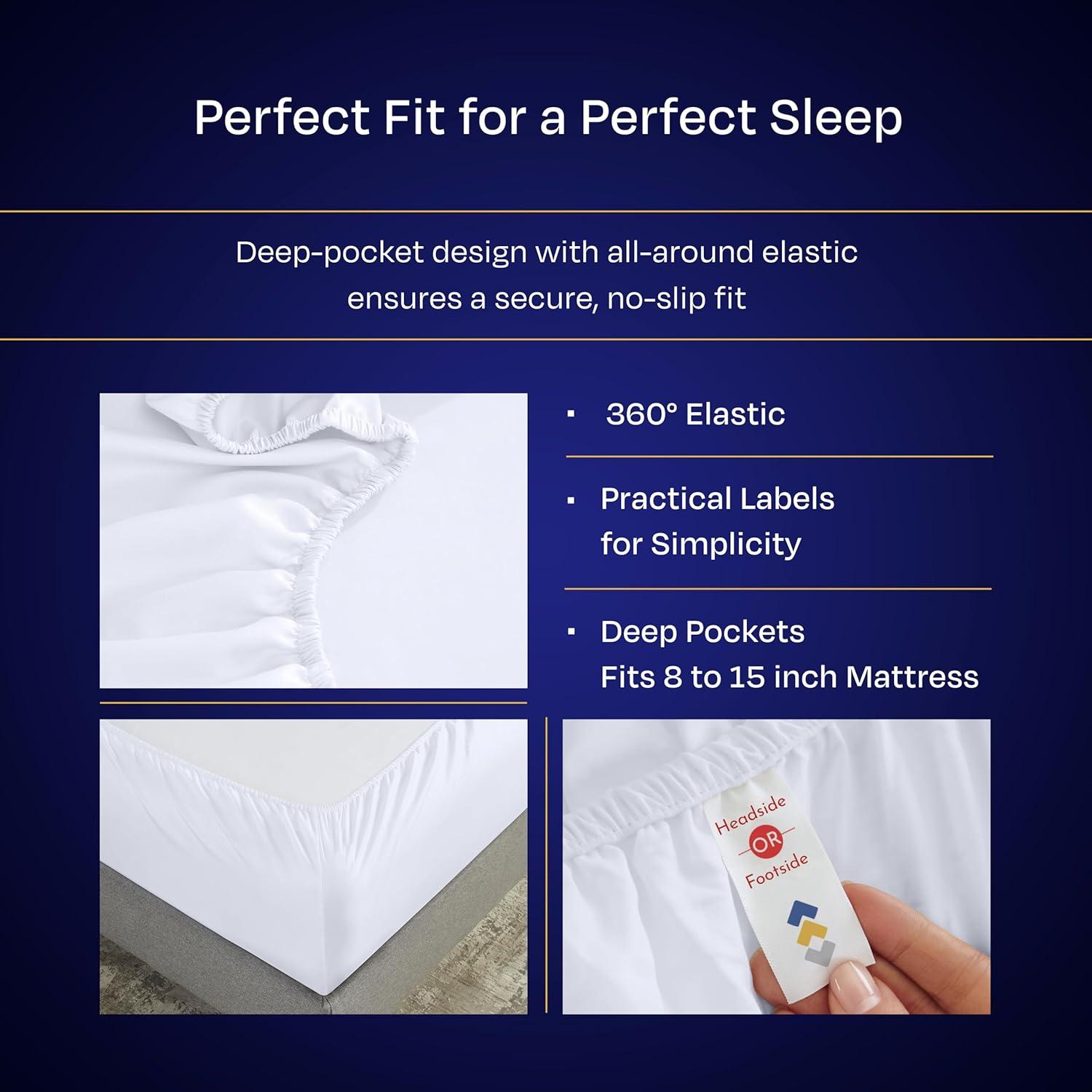 Luxury 1000 Thread Count Bed Sheets Set - 100% Cotton Sateen - Soft, Thick & Deep Pocket by California Design Den - Bright White, Split King