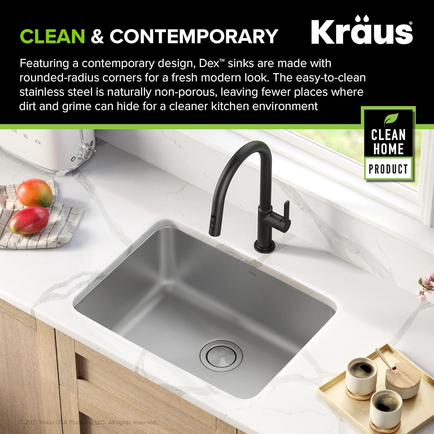 Dex™️ Series KRAUS 25" L Undermount 16 Gauge Stainless Steel Single Bowl Kitchen Sink