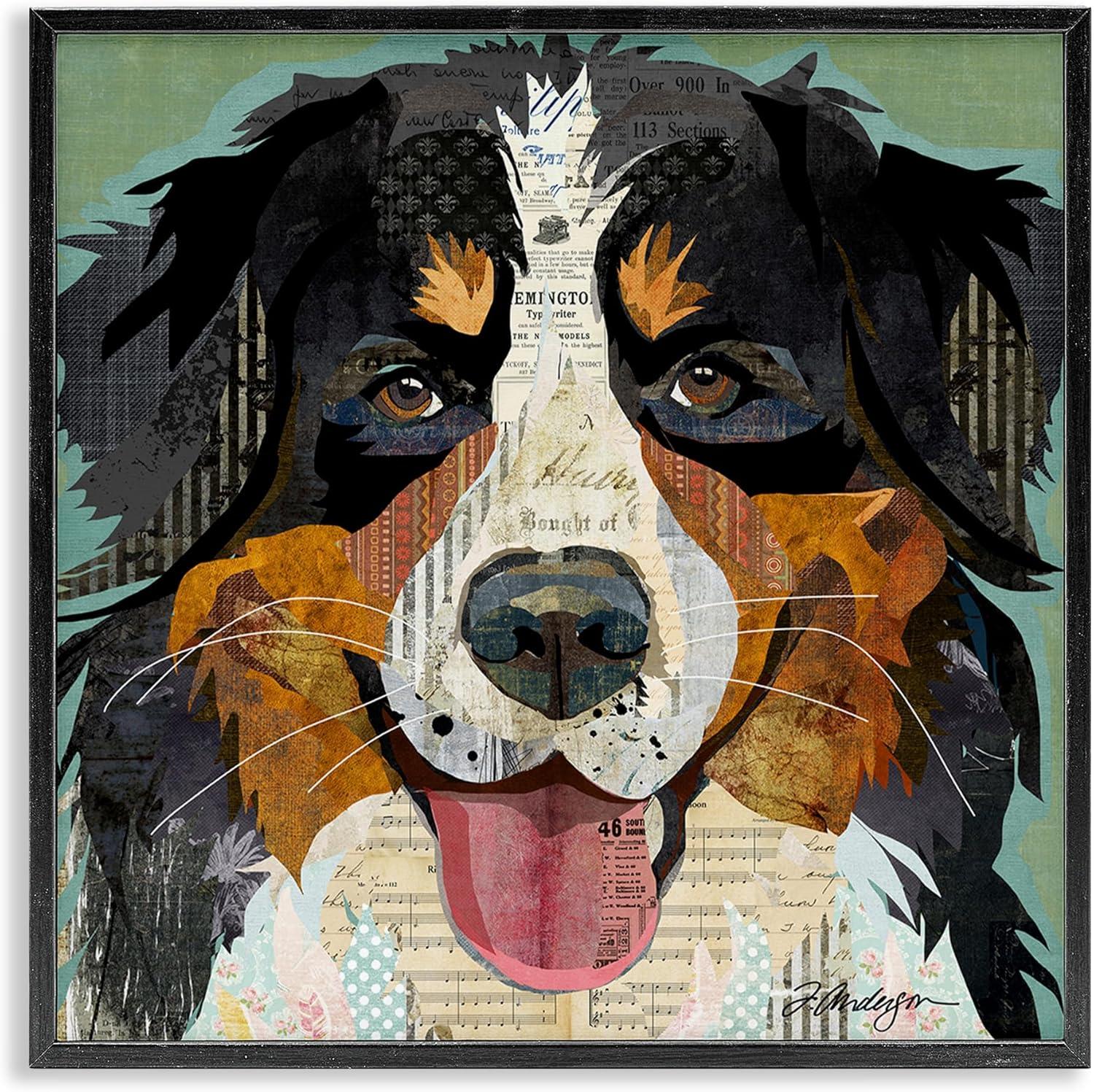 Bernese Mountain Dog Collage Print on Canvas with Black Frame