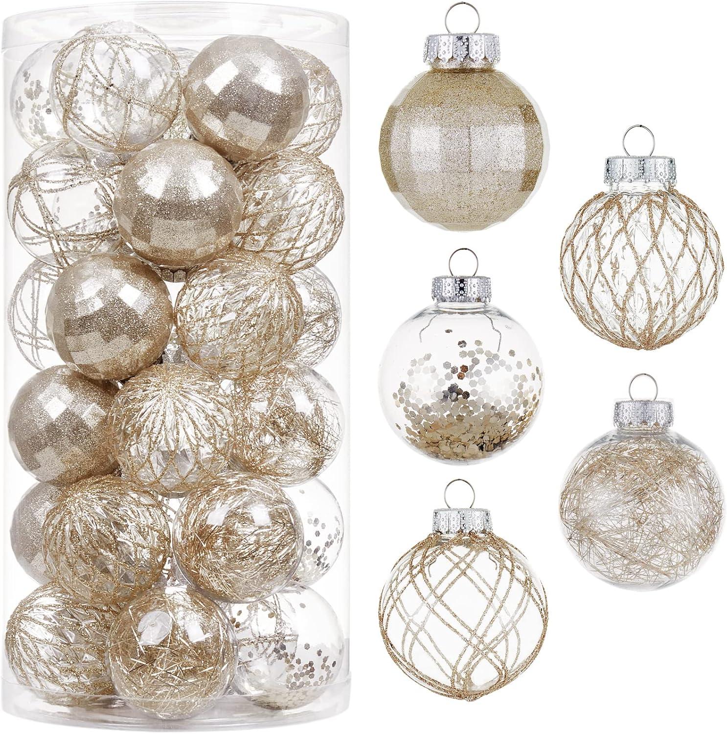 60MM/2.36" Christmas Ball Ornaments, 30PCS Shatterproof Decorative Hanging Ball Ornament with Stuffed Delicate Decorations, Xmas Tree Balls for Halloween Holiday Party(Champagne Gold)