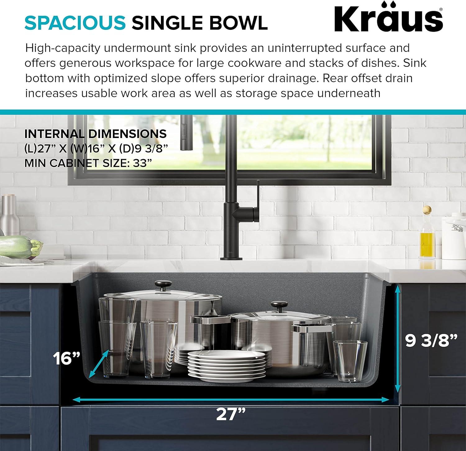 29 in. KRAUS Bellucci Workstation Undermount Granite Composite Single Bowl Kitchen Sink with Accessories