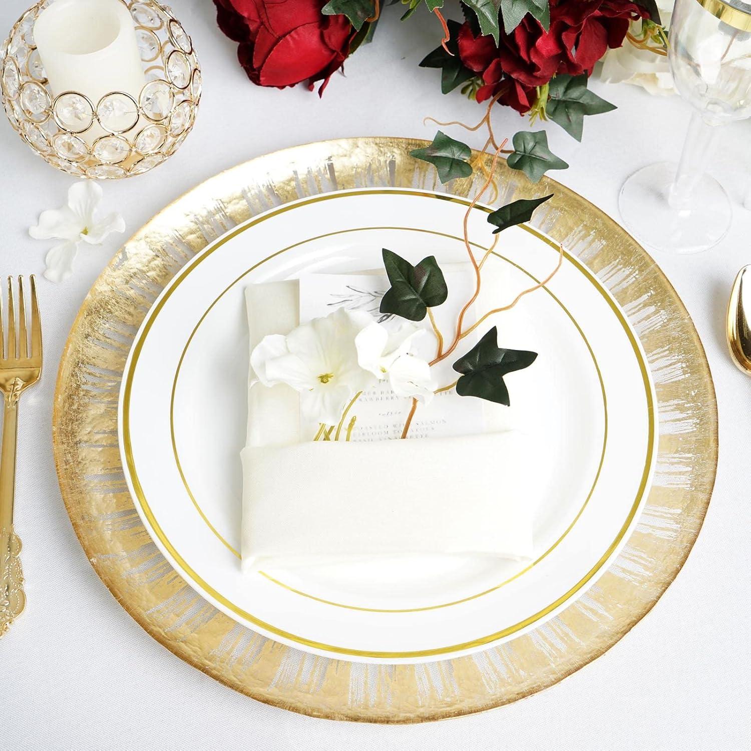 13" Clear Glass Charger Plates with Gold Spray Rim, Set of 8