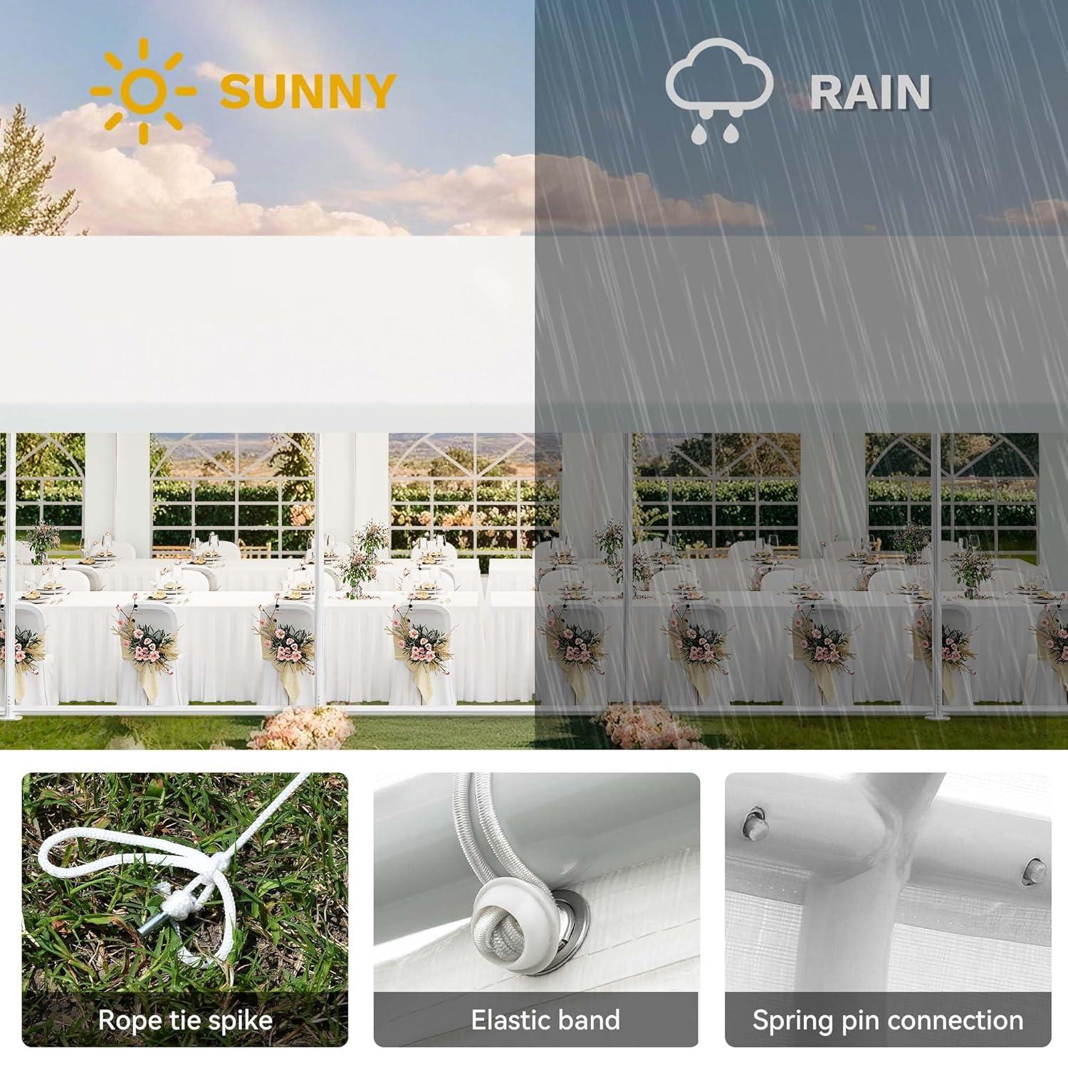 Dextrus 16x32FT Party Tent Heavy Duty PVC Wedding Event Shelters White Upgraded Galvanized Ripple Canopy with Large Roof Removable Sidewalls & 3 Storage Bags 600D Oxford Commercial