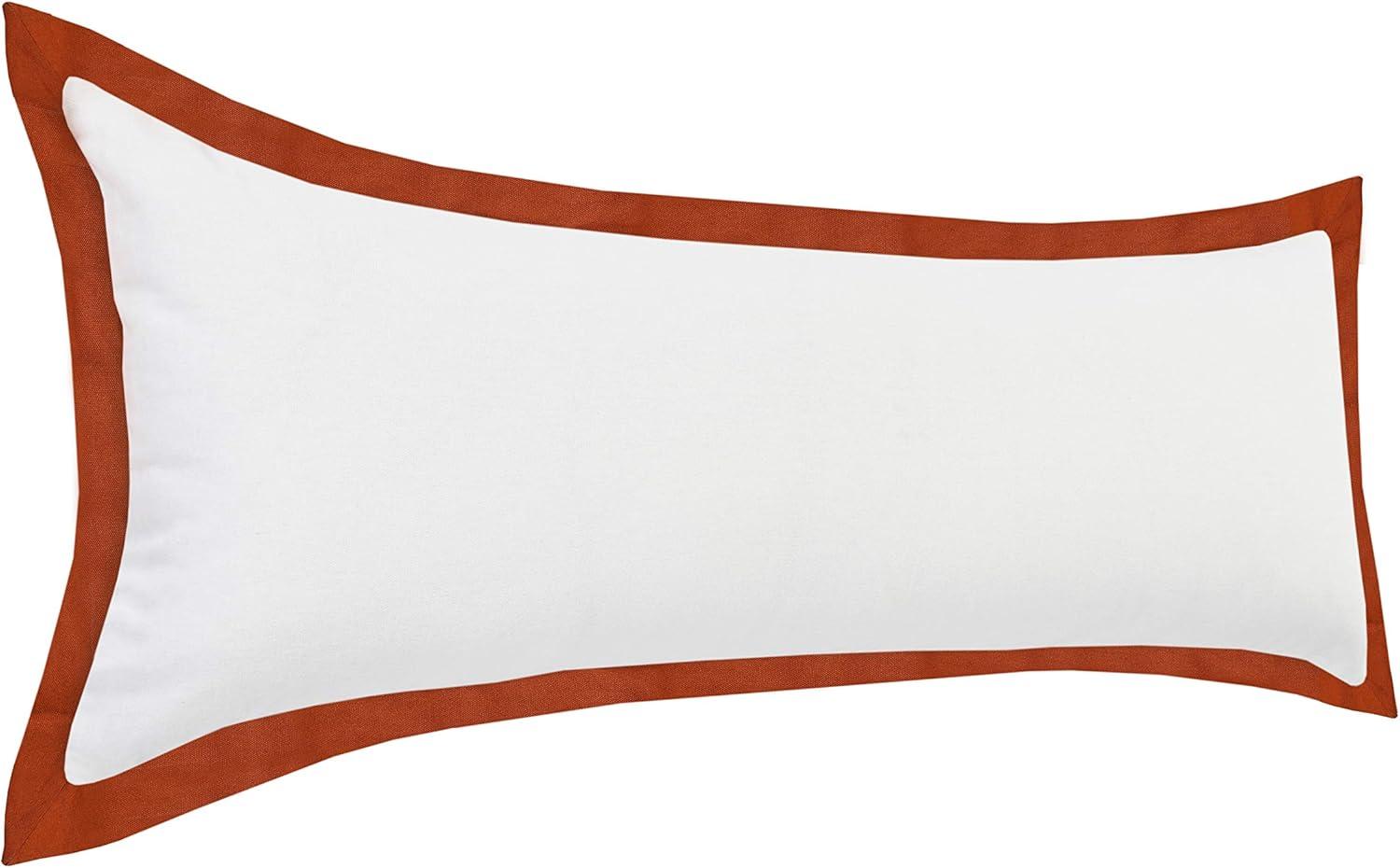 White and Cinnamon Rectangular Cotton Lumbar Pillow