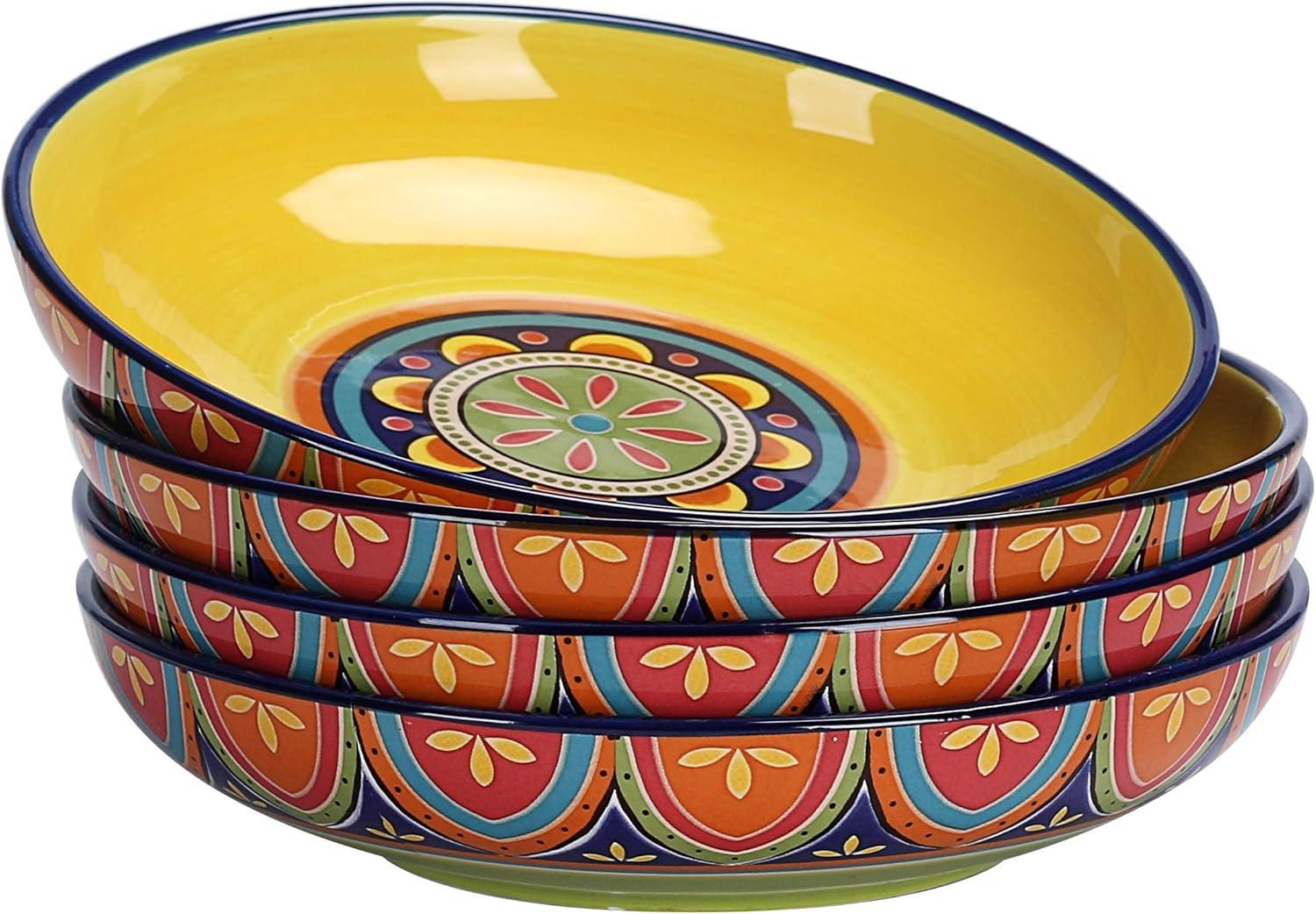 Bico Tunisian Ceramic 35oz Dinner Bowls, Set of 4, for Pasta, Salad, Cereal, Soup & Microwave & Dishwasher Safe