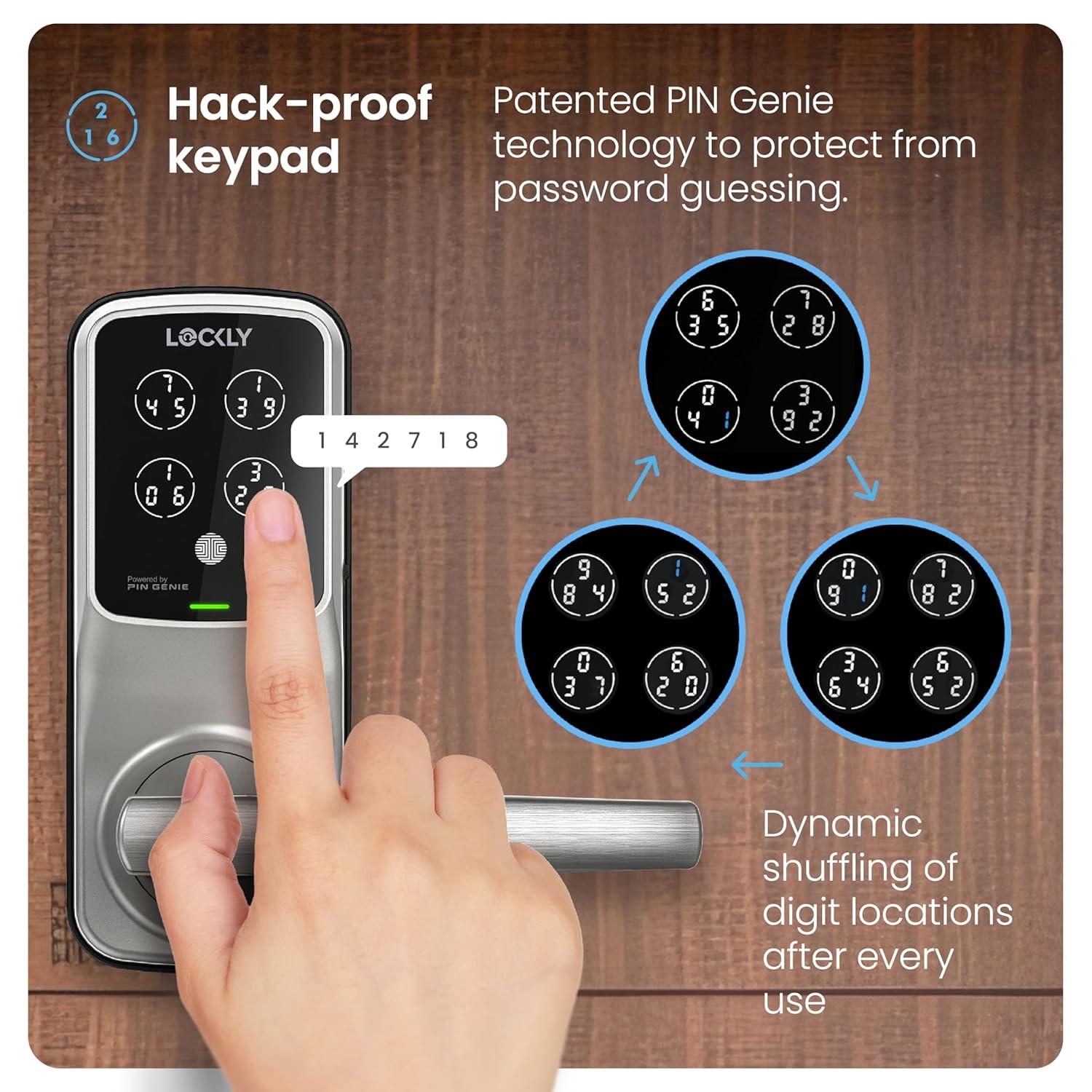 Lockly Secure Plus Bluetooth Smart Door Lock, Keyless Entry with PIN Genie® Digital Keypad, 3D Biometric Fingerprint Sensor Front Door Lock with Handle, Voice Control & Auto Lock - Latch Edition
