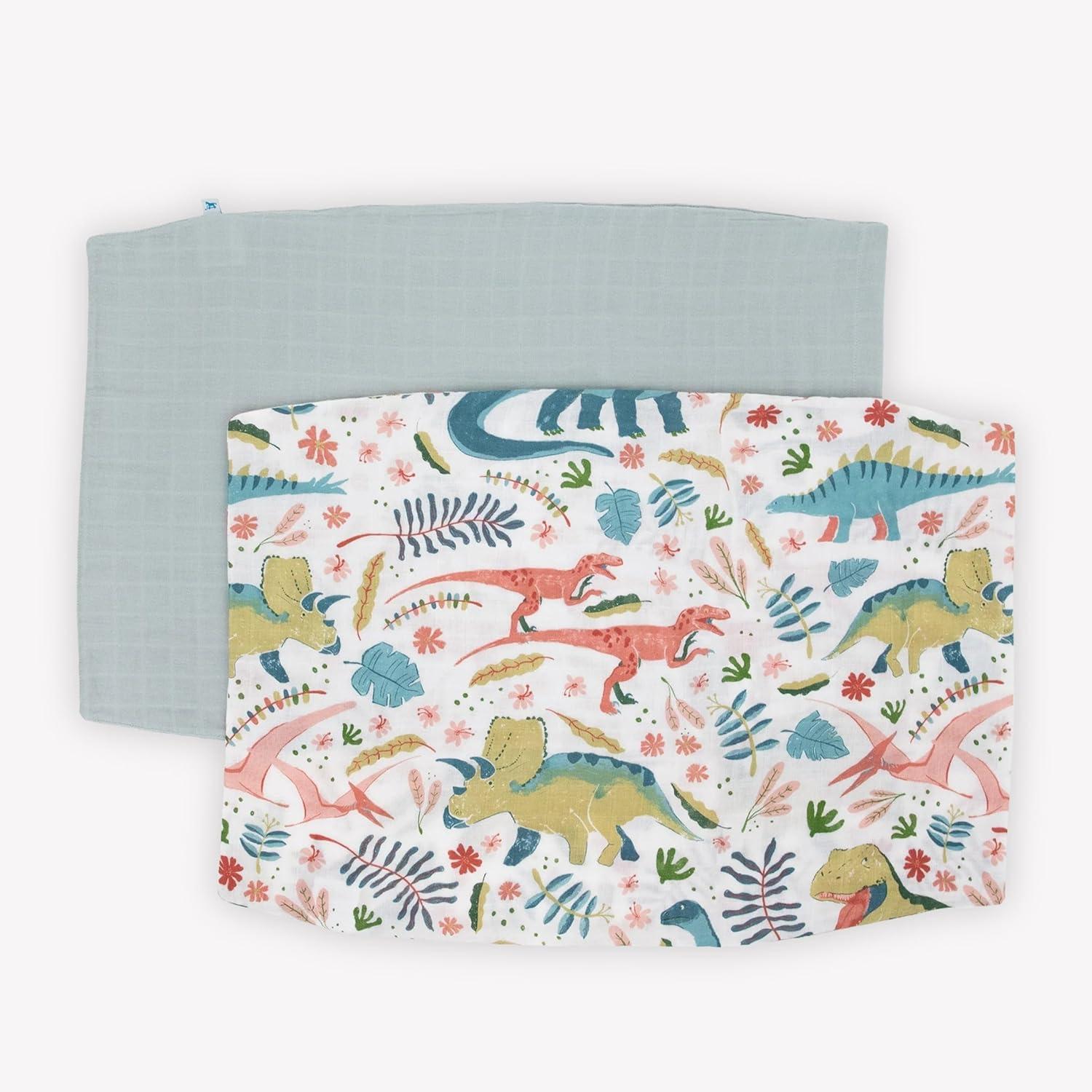 Boho Dino Cotton Muslin Pillowcases for Toddlers, 2 Pack