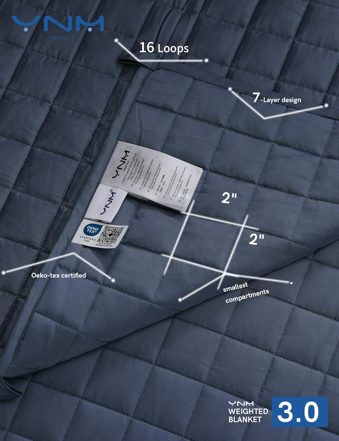 YnM Exclusive Weighted Blanket, Cooling & Cozy Velvet Dual-Sided, Smallest Compartments with Glass Beads, Ideal for One Person of 140lbs on Twin/Full Bed (48x72 Inches, 15 Pounds, Blue/Grey)