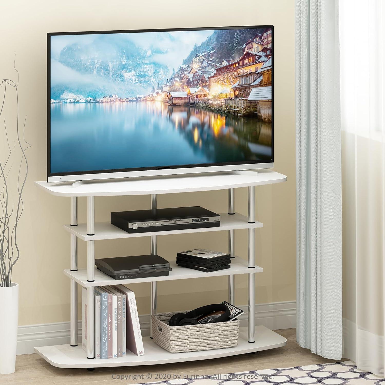 Furinno 4-Tier No Tools TV Stand Entertainment Center Hold up to 46" TV White Oak