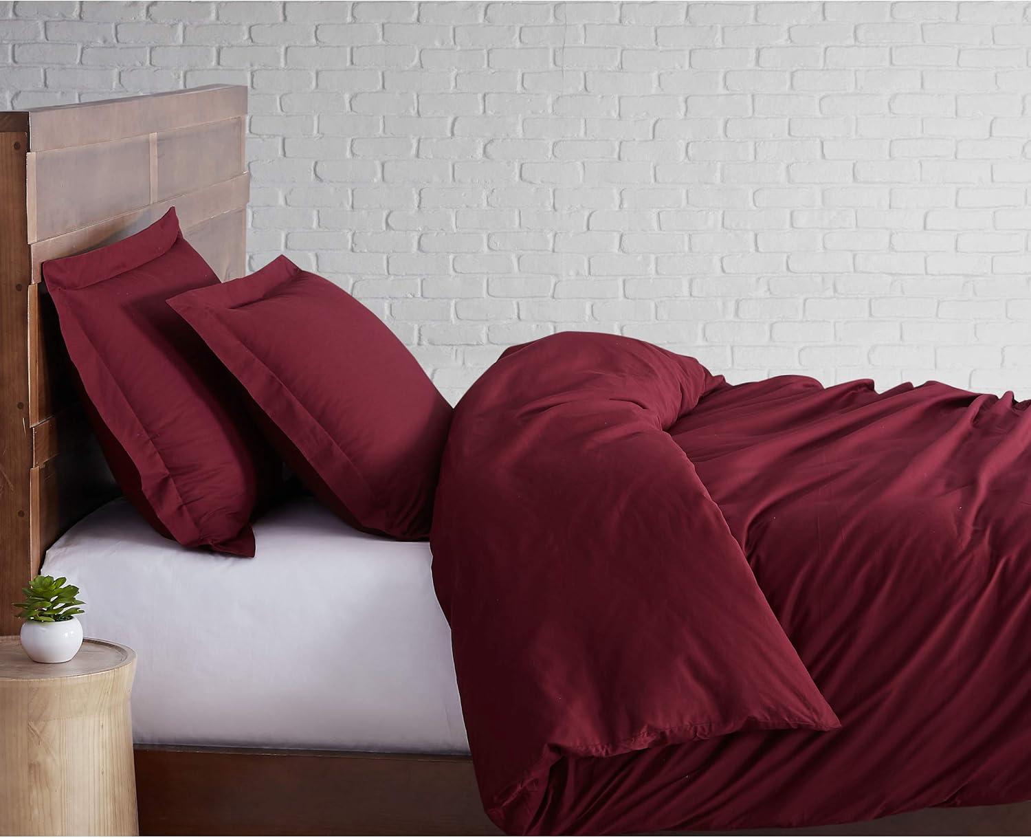 Burgundy Cotton Twin XL Duvet Cover Set