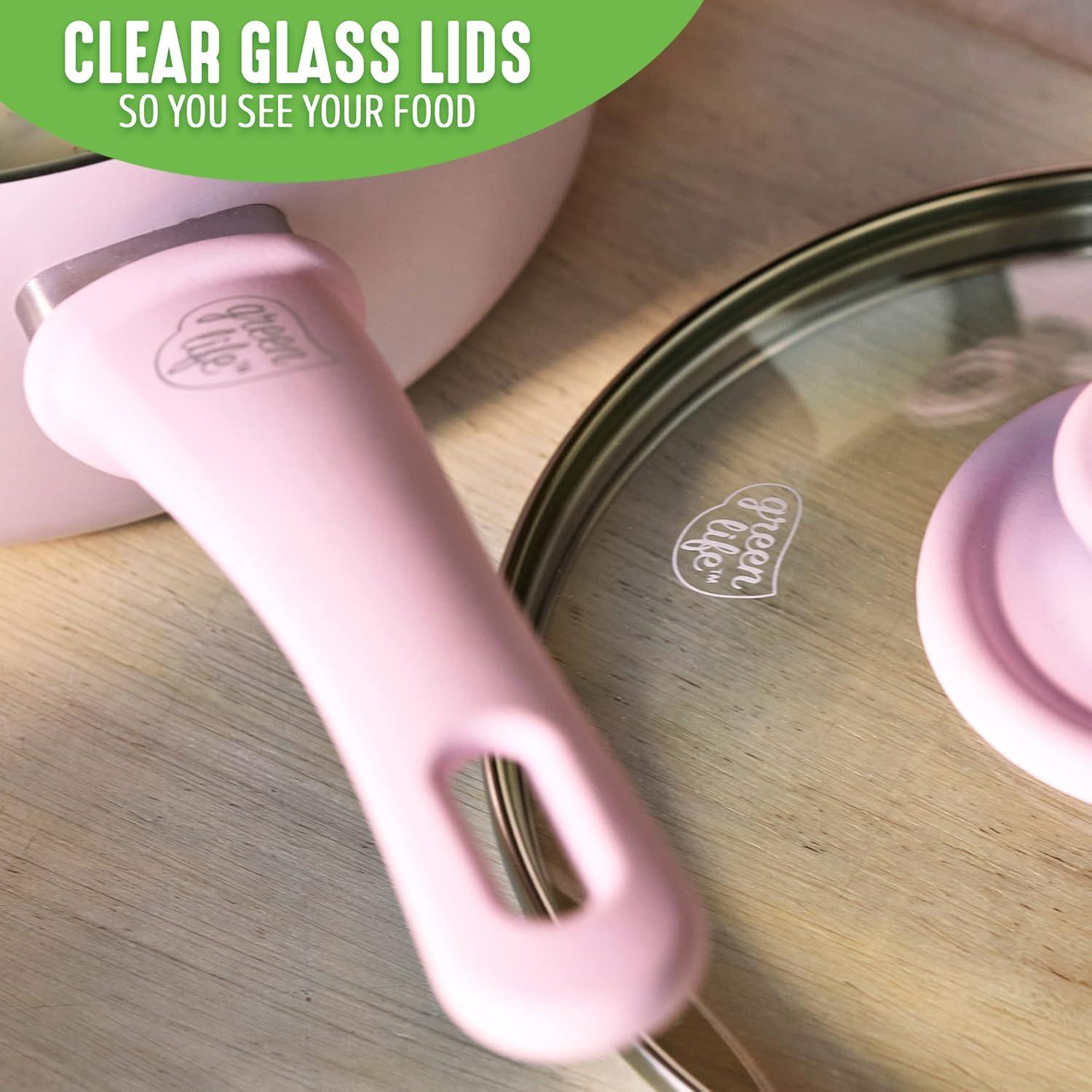 GreenLife GreenLife Soft Grip Healthy Ceramic Nonstick, 1QT And 2QT Saucepan Pot Set With Lids, Dishwasher Safe