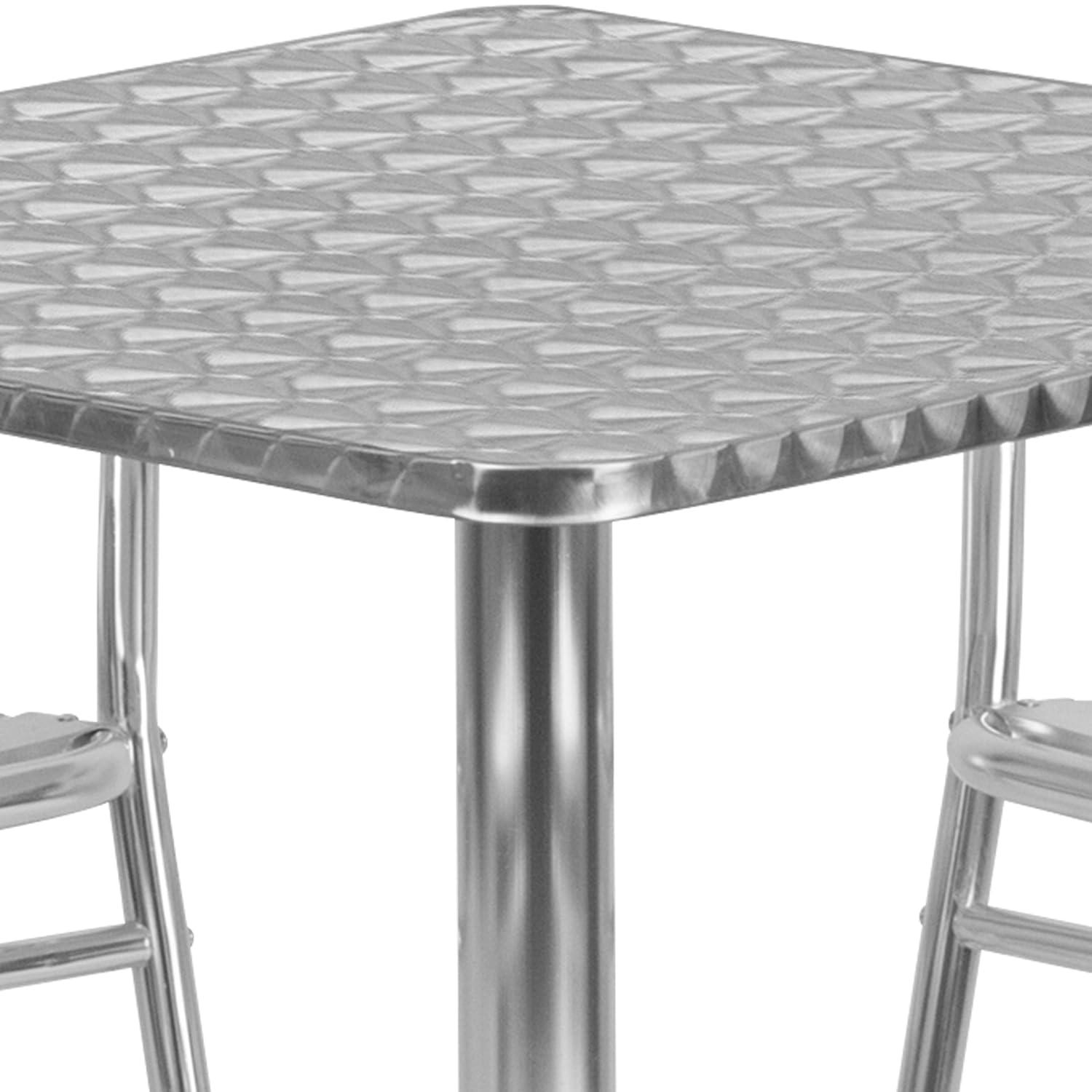 Flash Furniture Juego de Comedor de Aluminio para Terraza de 5 Piezas con Mesa Cuadrada y 4 Sillas con Respaldo de Listones, Plateado