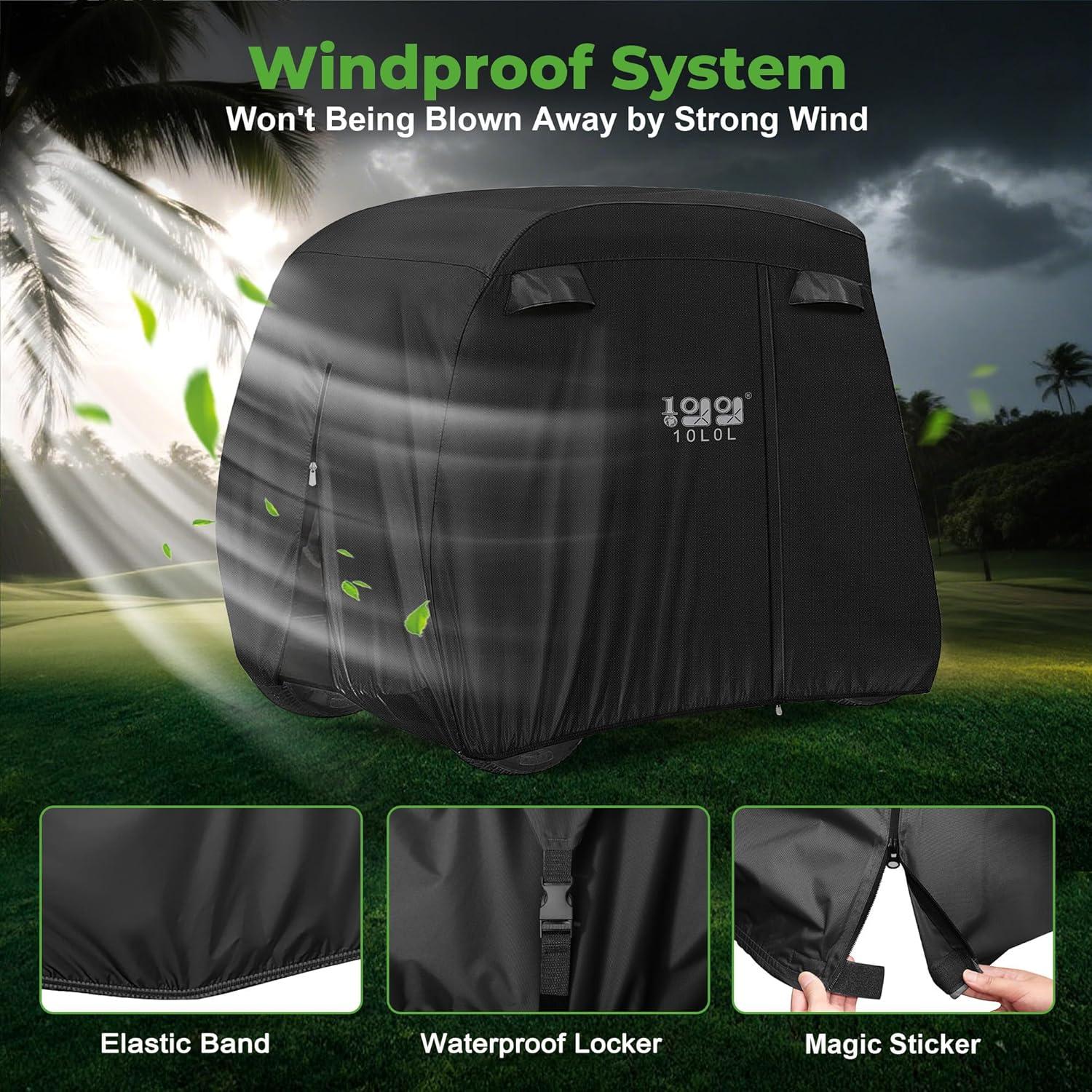 10L0L Golf Cart Cover 4 Passenger for Yamaha EZGO Club Car, 420D Waterproof Sunproof Dustproof Enclosure Cover, Black