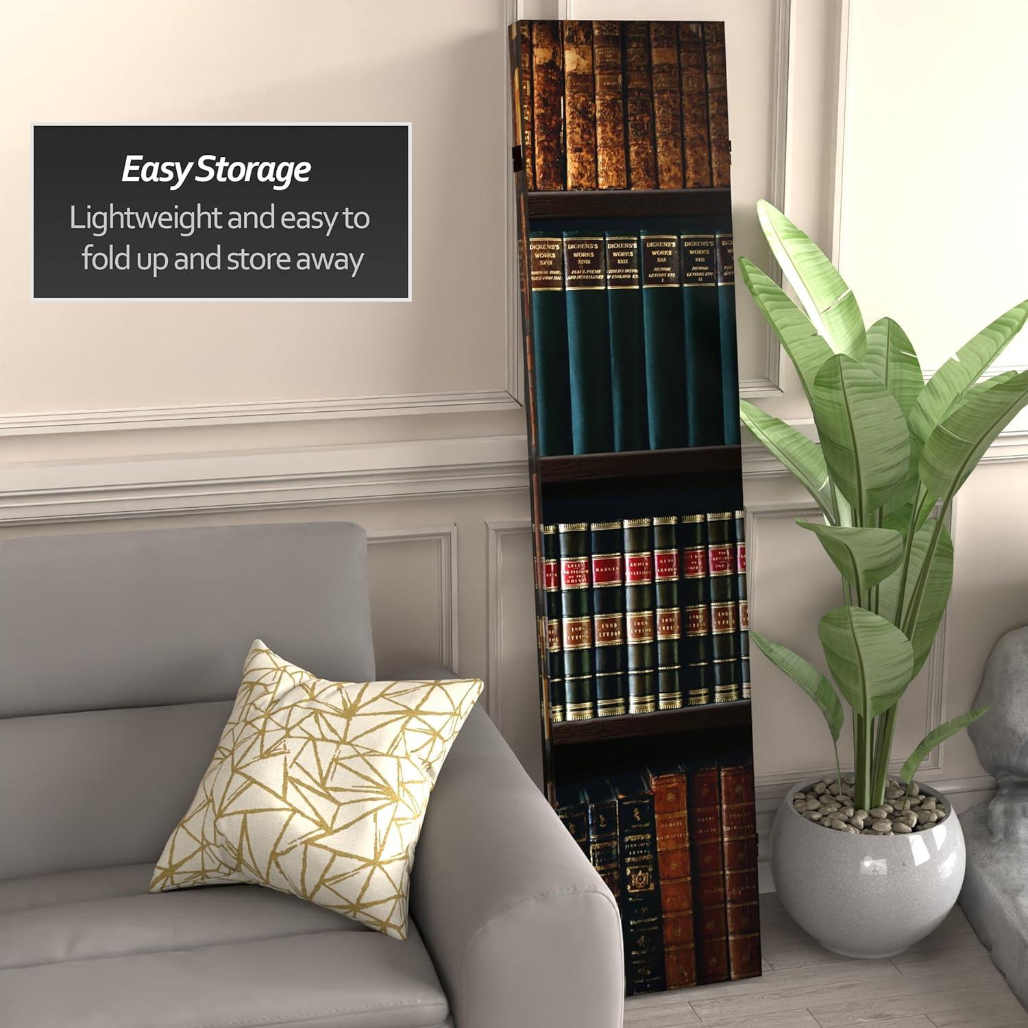 6&#34; Double Sided Library Canvas Room Divider, Brown - Oriental Furniture, Lightweight Spruce Frame, High Saturation Ink Print, No Assembly Required