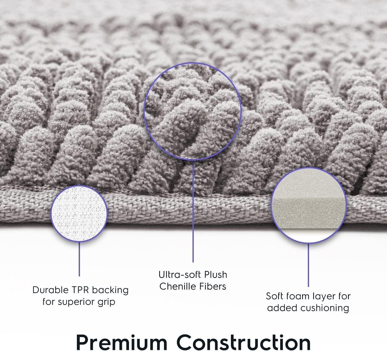 Latitude Run® Bathroom Rugs, Extra-Thick Memory Foam Bath Mat, Ultra-Soft Chenille Microfiber, Highly Absorbent, Machine Washable, Shaggy Bath Mats For Bathroom, Circular Cutout (21X32 + 20X22, 2Pcs) Grey