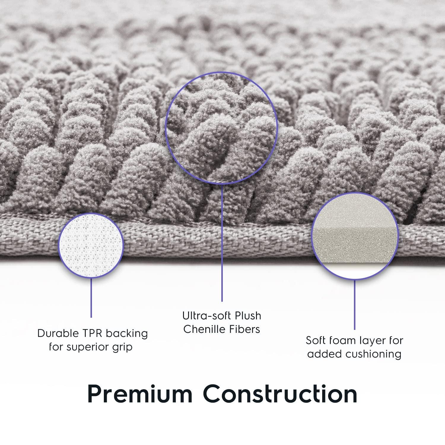 Latitude Run® Bathroom Rugs, Extra-Thick Memory Foam Bath Mat, Ultra-Soft Chenille Microfiber, Highly Absorbent, Machine Washable, Shaggy Bath Mats For Bathroom, Circular Cutout (21X32 + 20X22, 2Pcs) Grey