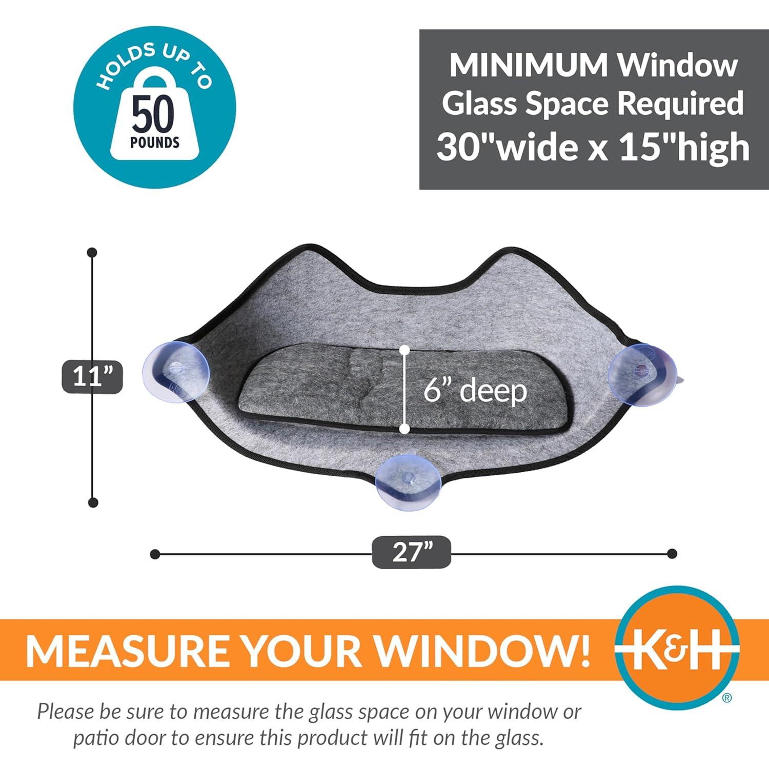 K&H Pet Products EZ Mount Window Bed Kitty Sill Gray with Kitty Face 27 X 11 X 6 Inches