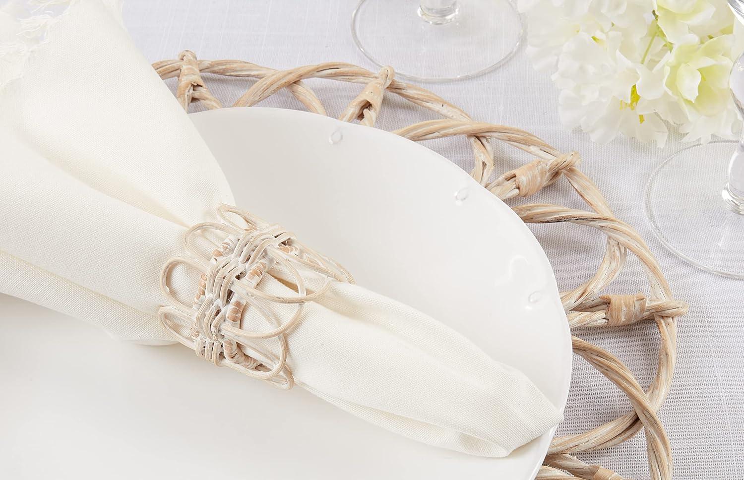 White Twisted Rattan Napkin Rings Set of 4