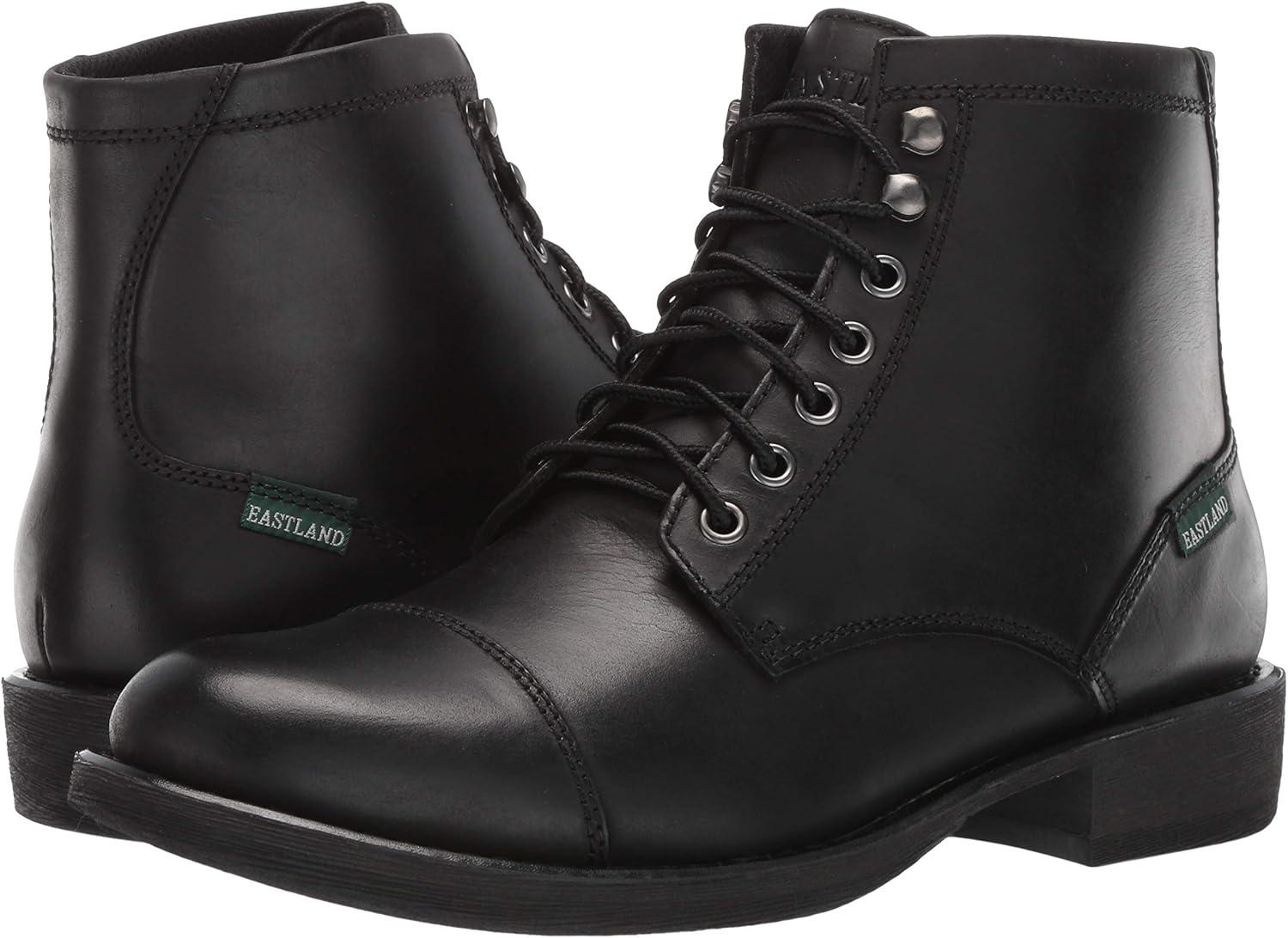 Black Genuine Leather Lace-up Ankle Boots with Memory Foam