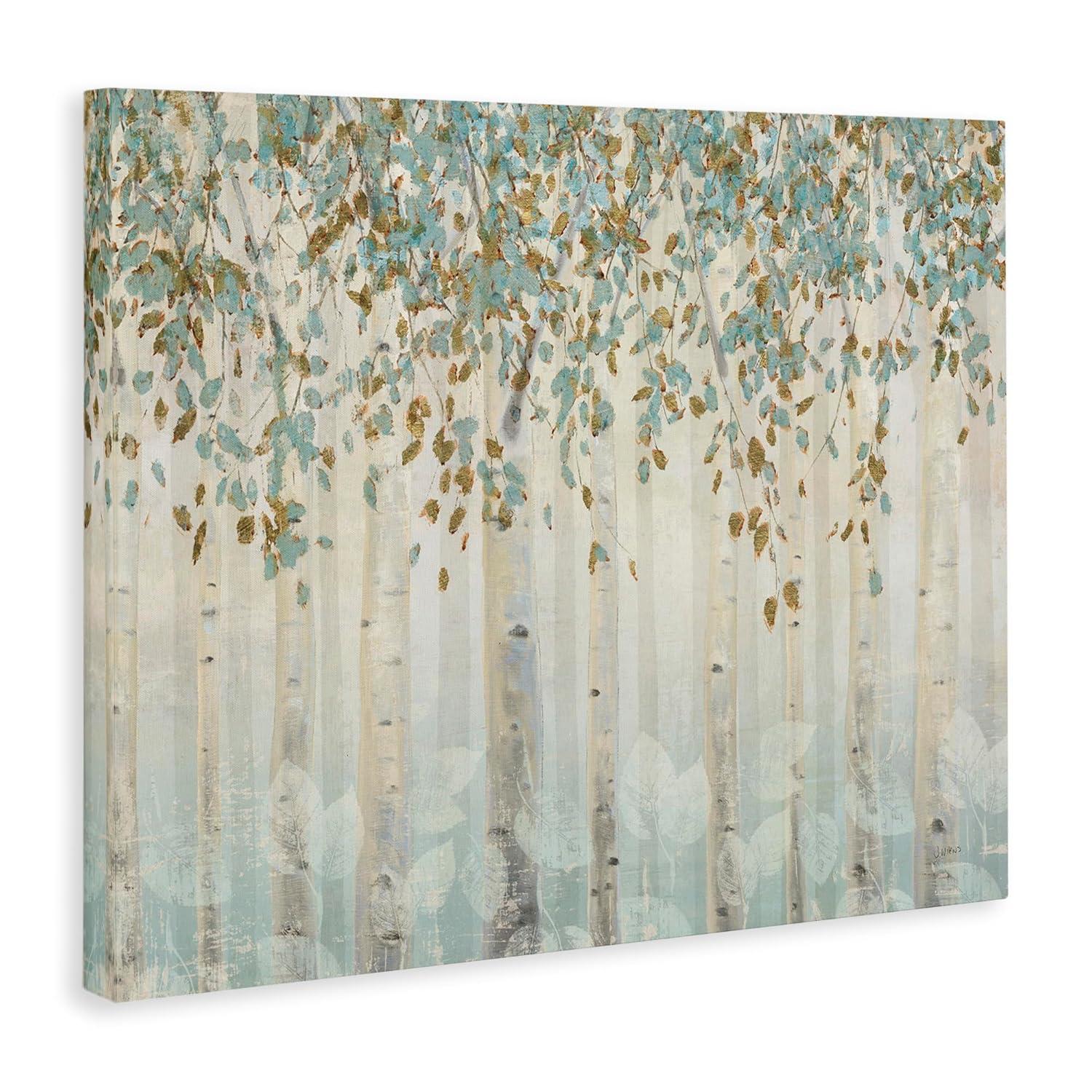 Stupell Industries Abstract Forest Leaves Trees Blue Tan Soft Painting Gallery Wrapped Canvas Wall Art, 16 x 20