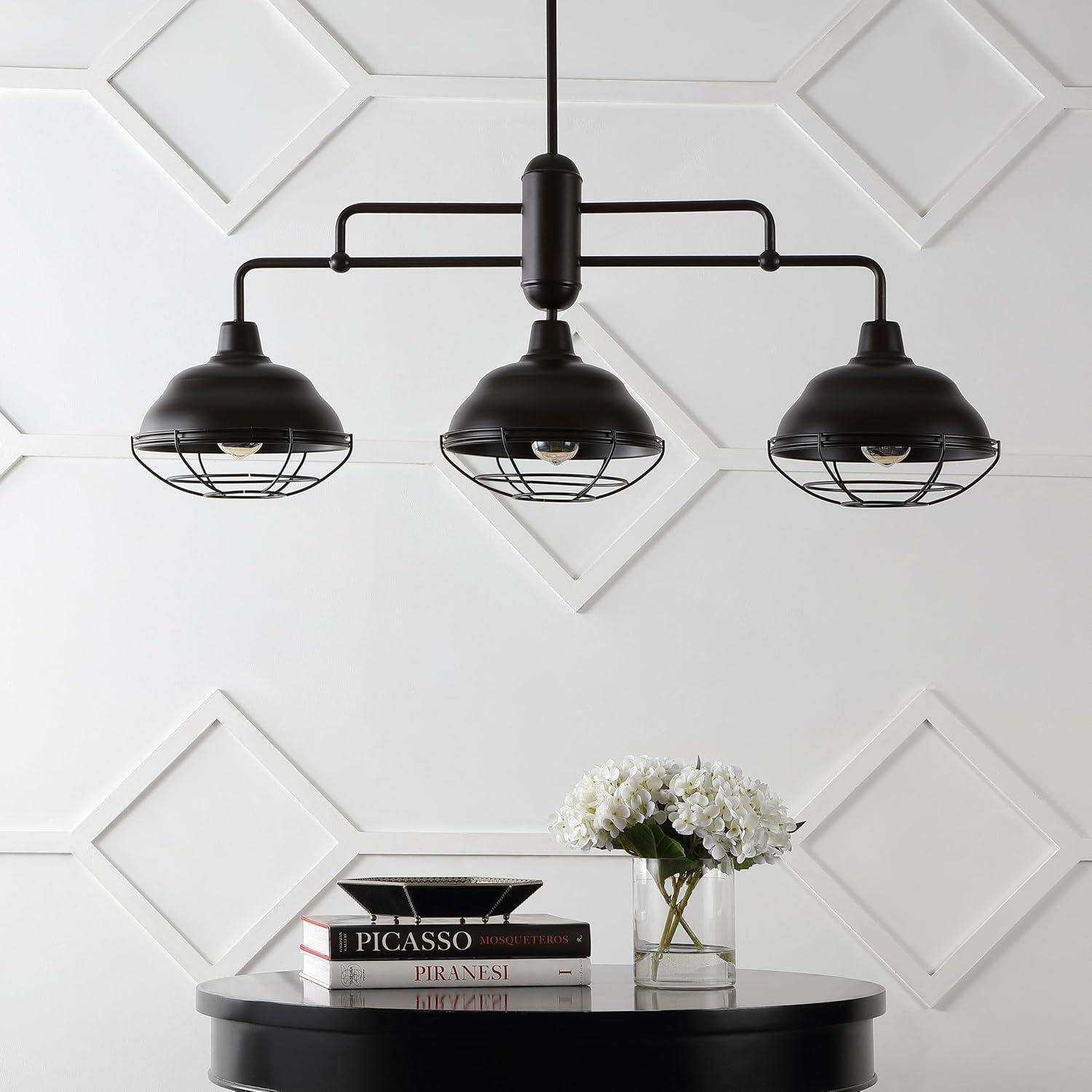 Levi 40.5" 3-Light Industrial Farmhouse Iron Linear LED Pendant, Oil Rubbed Bronze