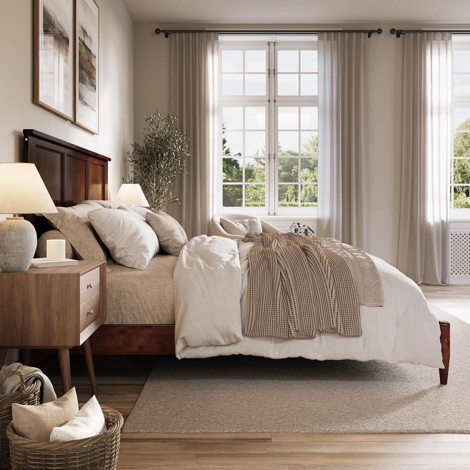 AFI Charlotte King Solid Wood Low Profile Platform Bed, Walnut