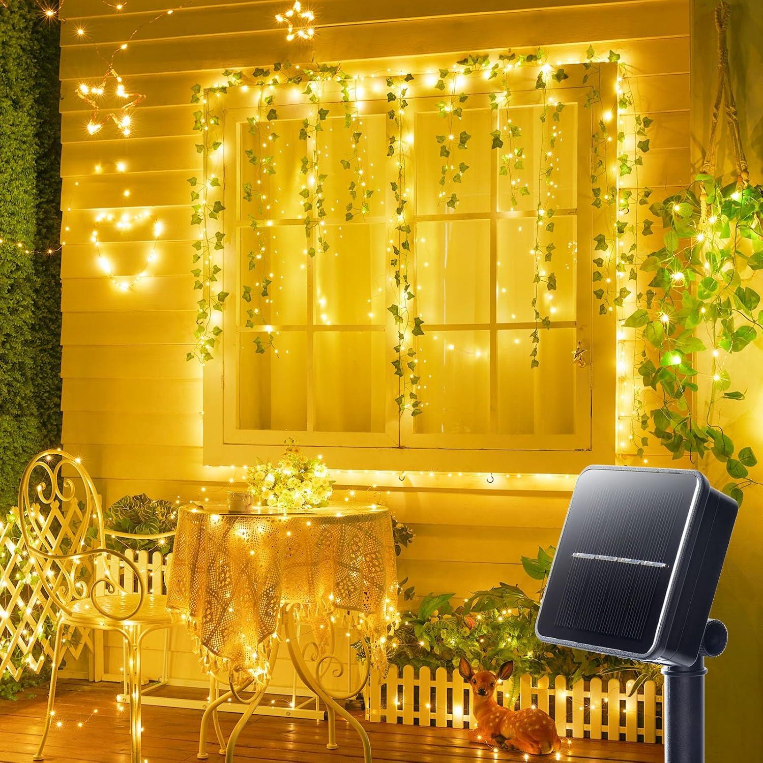 33ft Warm White Solar Powered Outdoor Fairy String Lights