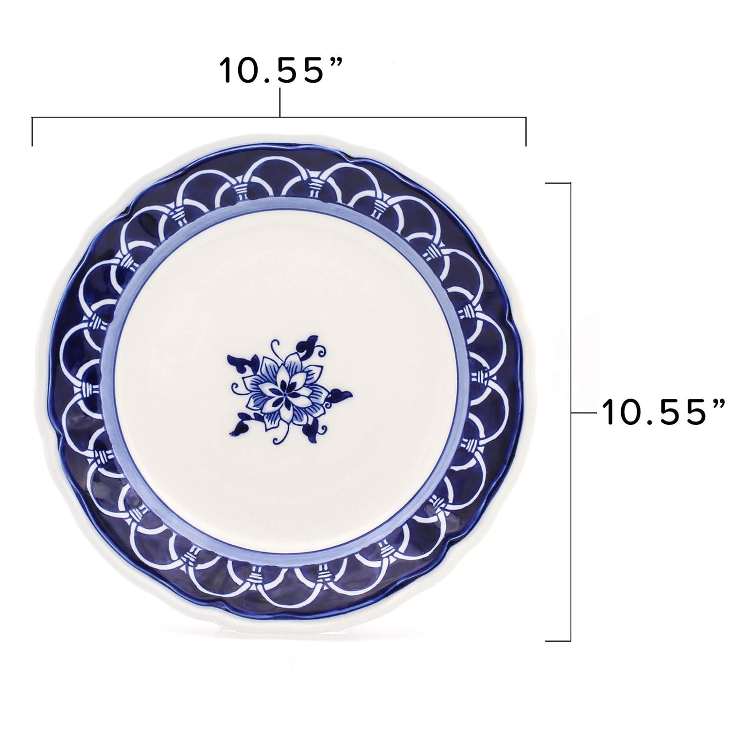 Euro Ceramica Blue Garden 16-Piece Hand-Painted Dinnerware Set- New