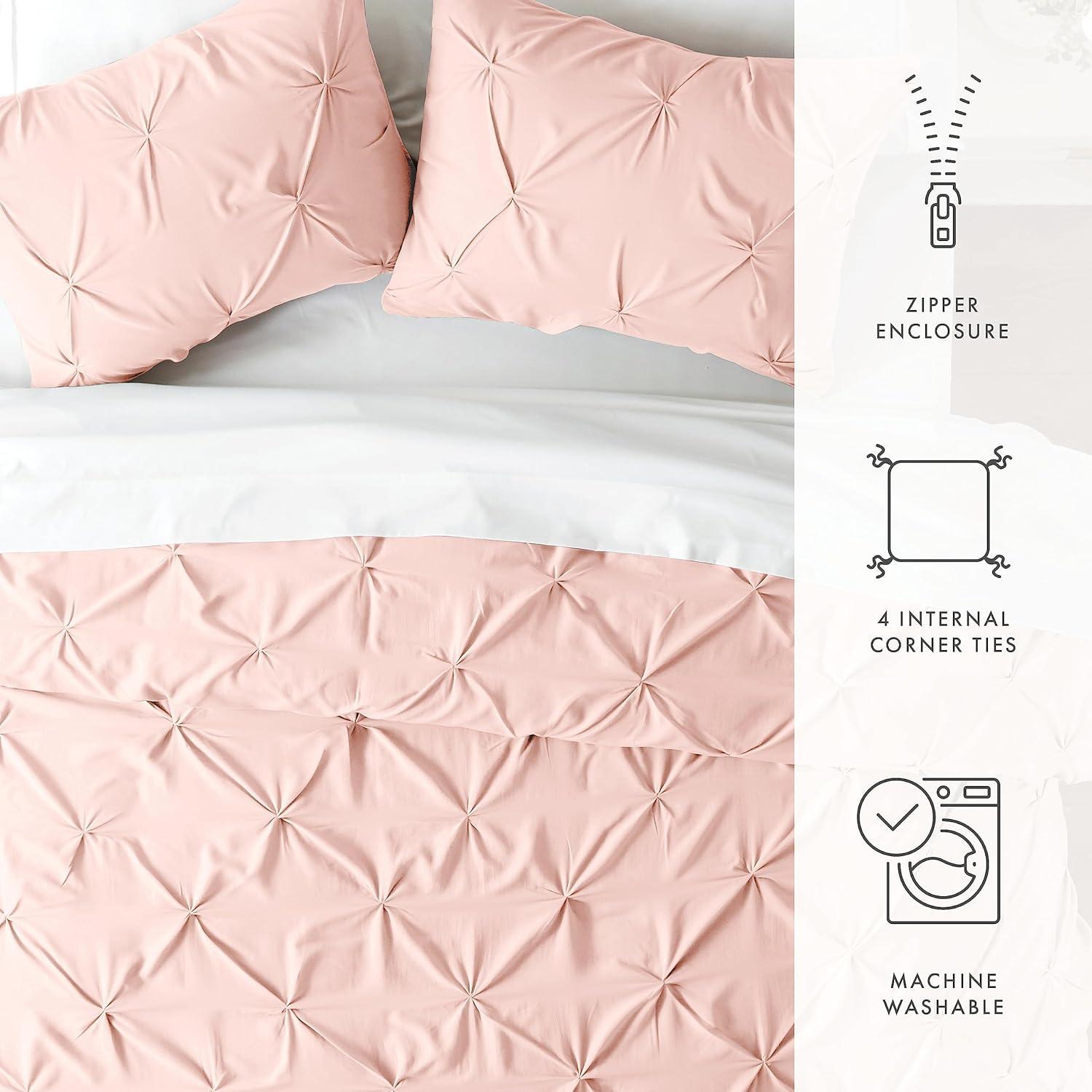 Blush Pink Pintuck California King Microfiber Duvet Cover Set