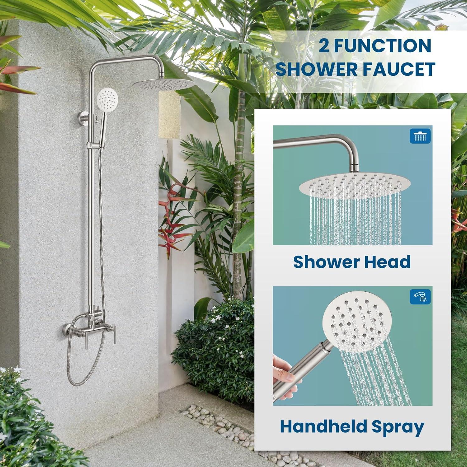 Brushed Nickel Wall Mounted Rain Shower System with Handheld