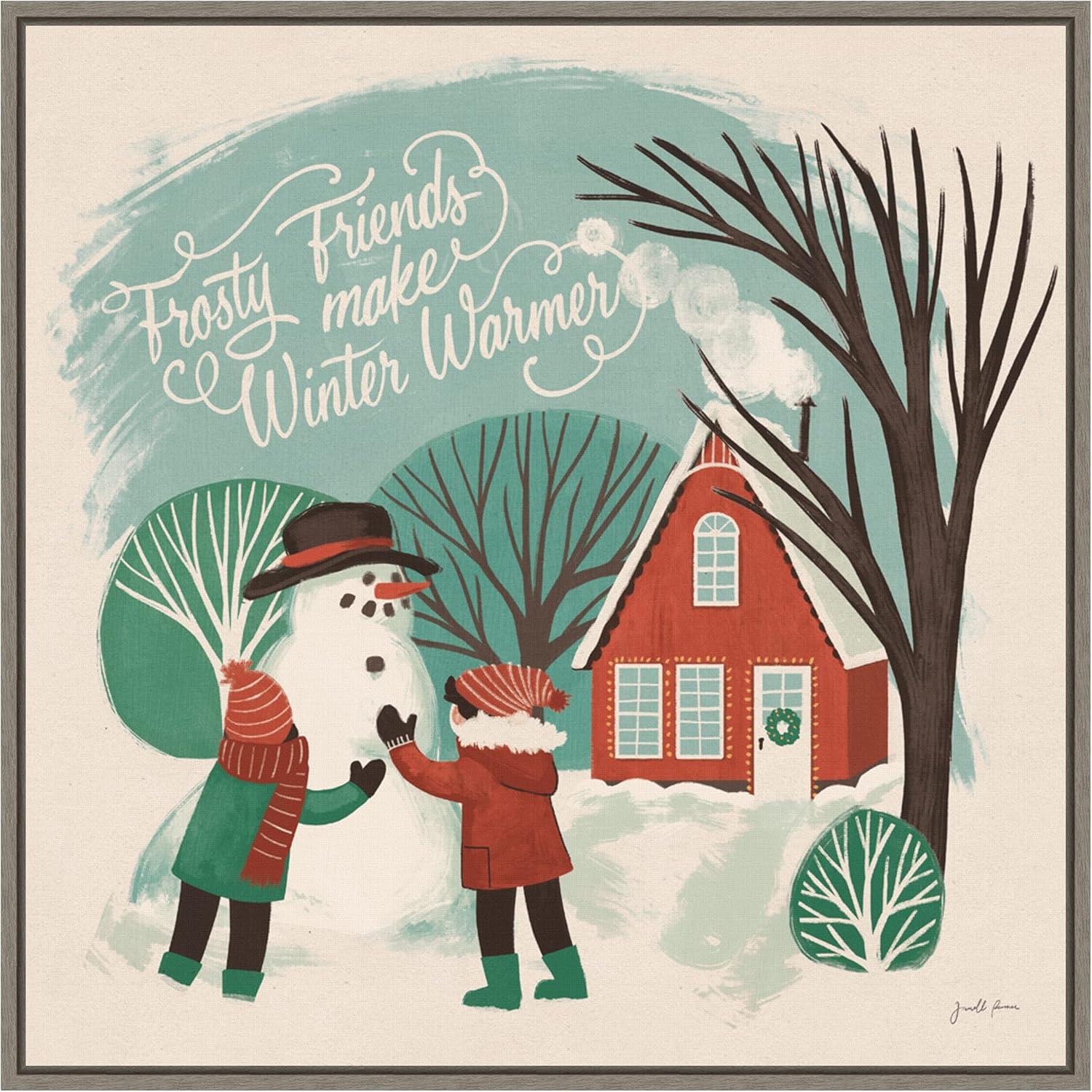 Winter Bliss Snowman and Friends Framed Canvas Print