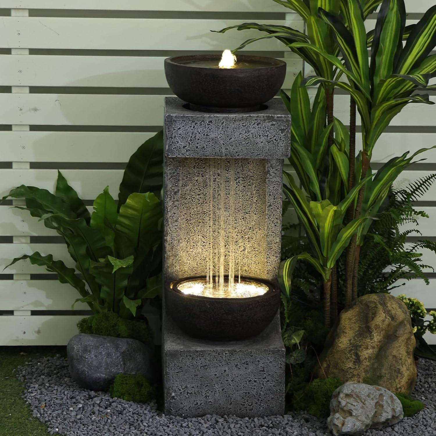 Dakota Fields 53 Inches 4 Tiered Floor Standing Outdoor Water Fountains and Waterfalls for Garden