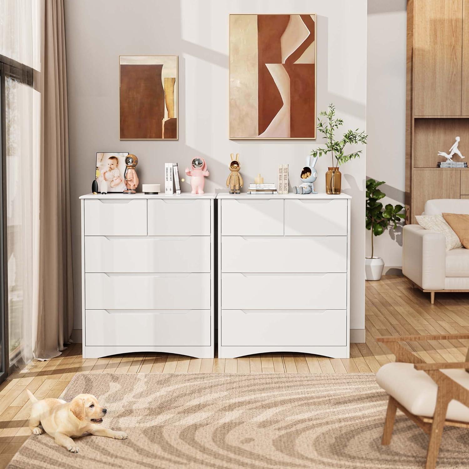 White MDF Vertical 5-Drawer Chest with Extra Deep Storage